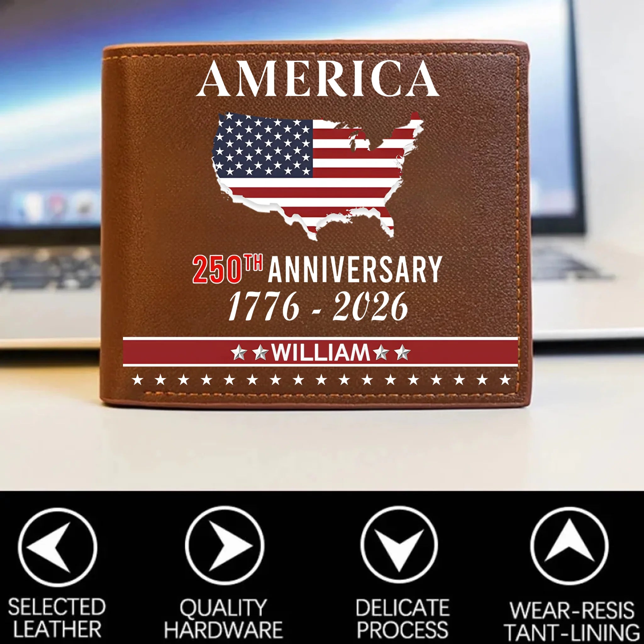 Customized USA 250th Anniversary Wallet - Personalized Name - The Patriot's Gift