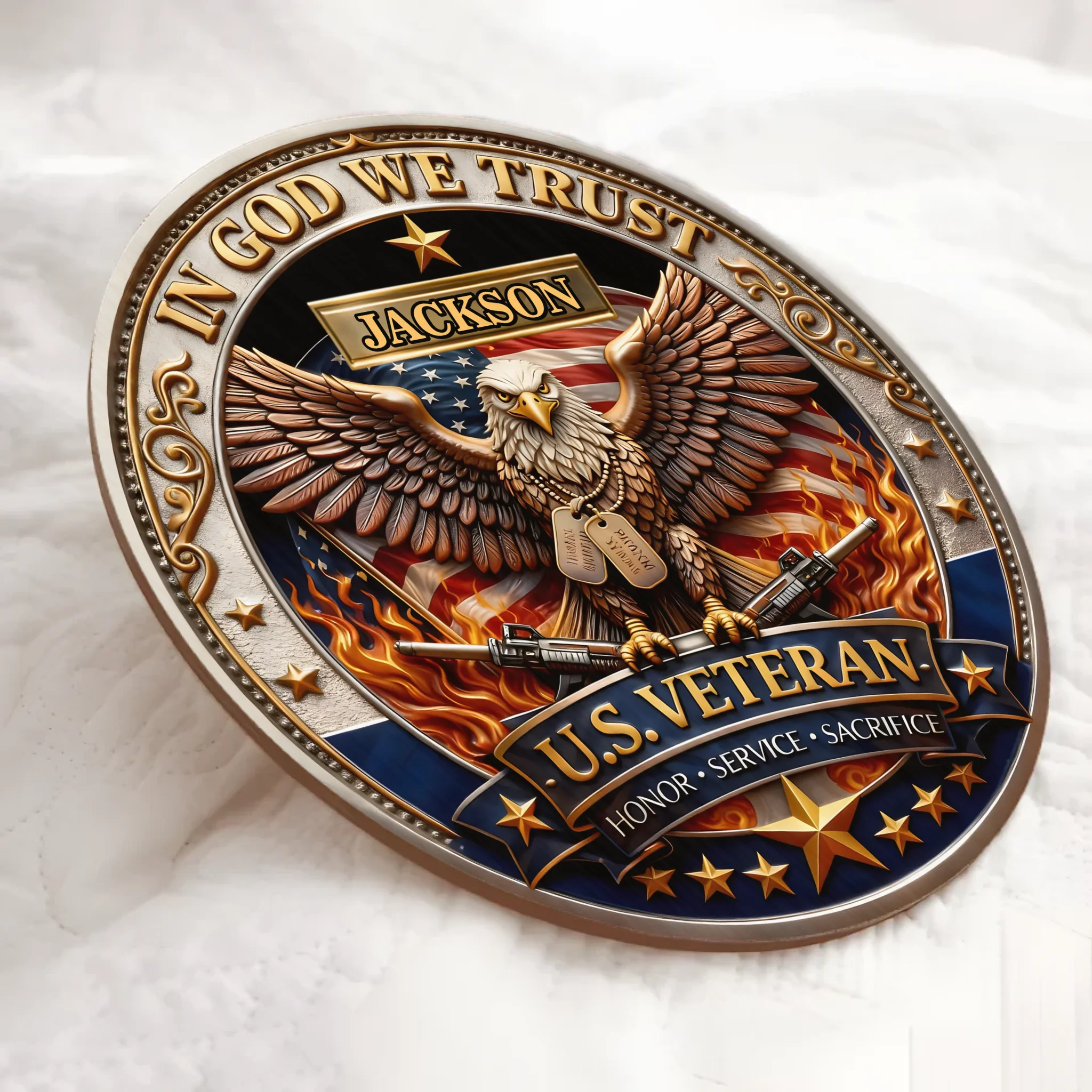 In God We Trust Customized Wooden Doorplates - Personalized Name U.S. Veteran Door Sign - Home Decoration Gifts