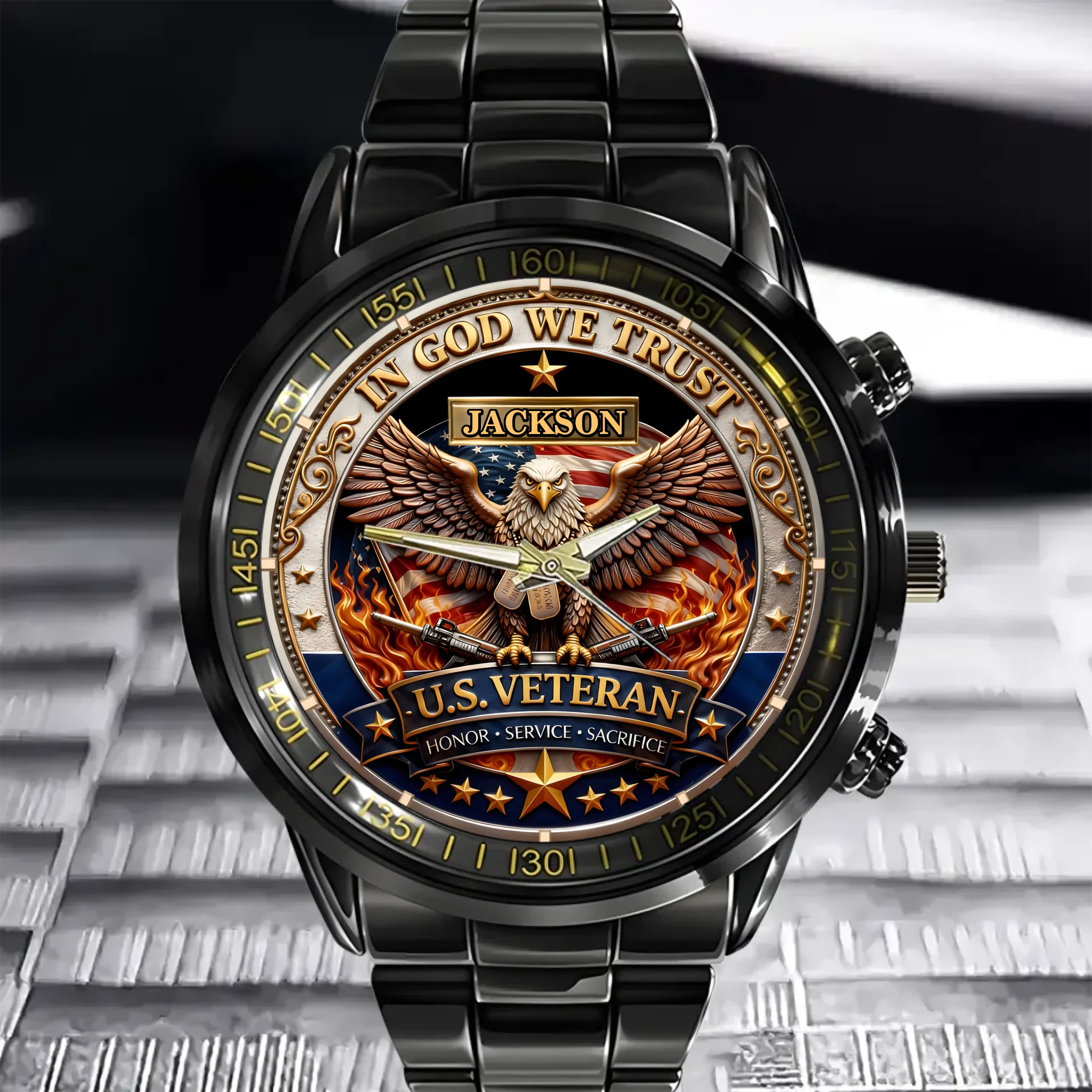 In God We Trust Customized Watch - Personalized Name U.S. Veteran Watch - Gift For Veterans, Soldiers
