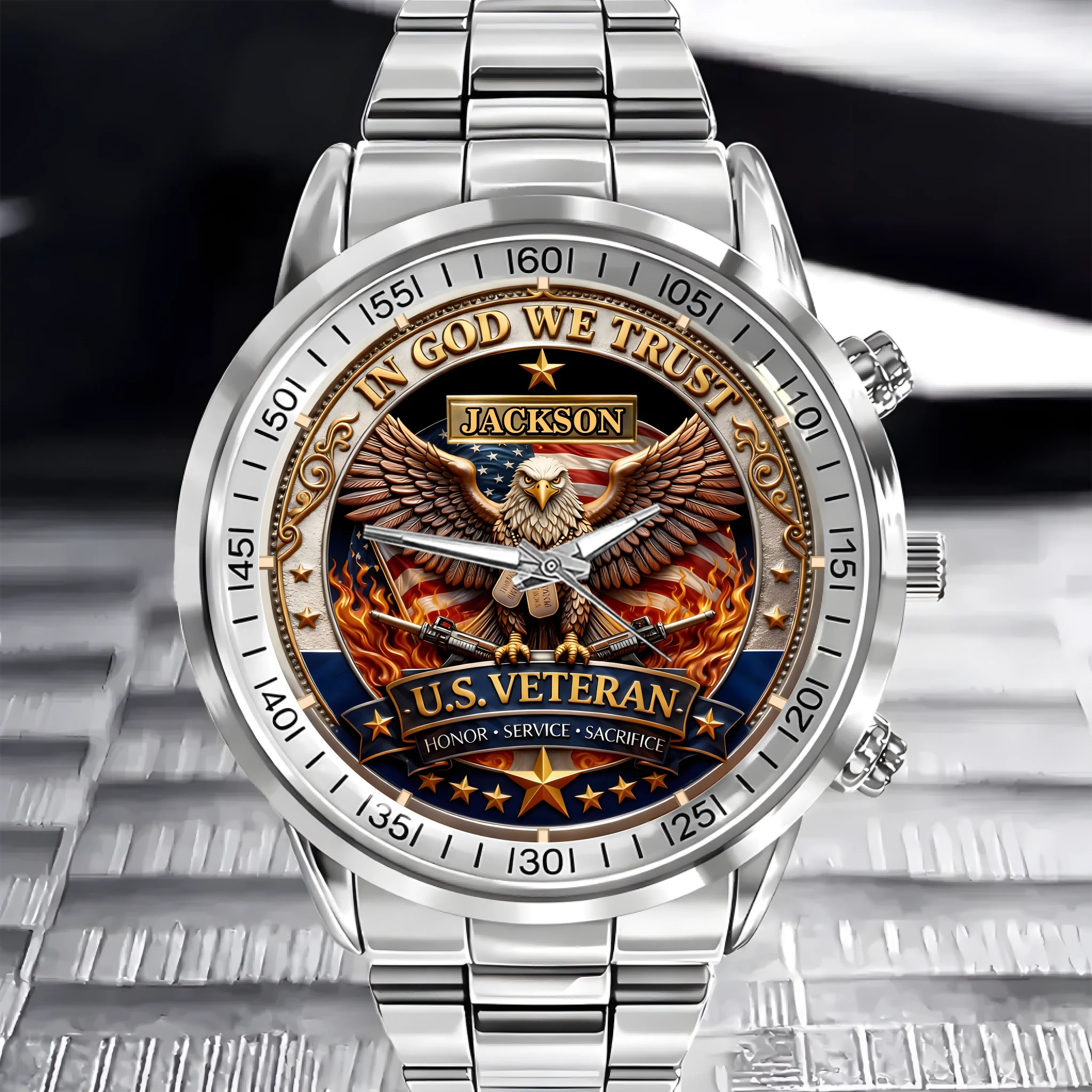 In God We Trust Customized Watch - Personalized Name U.S. Veteran Watch - Gift For Veterans, Soldiers