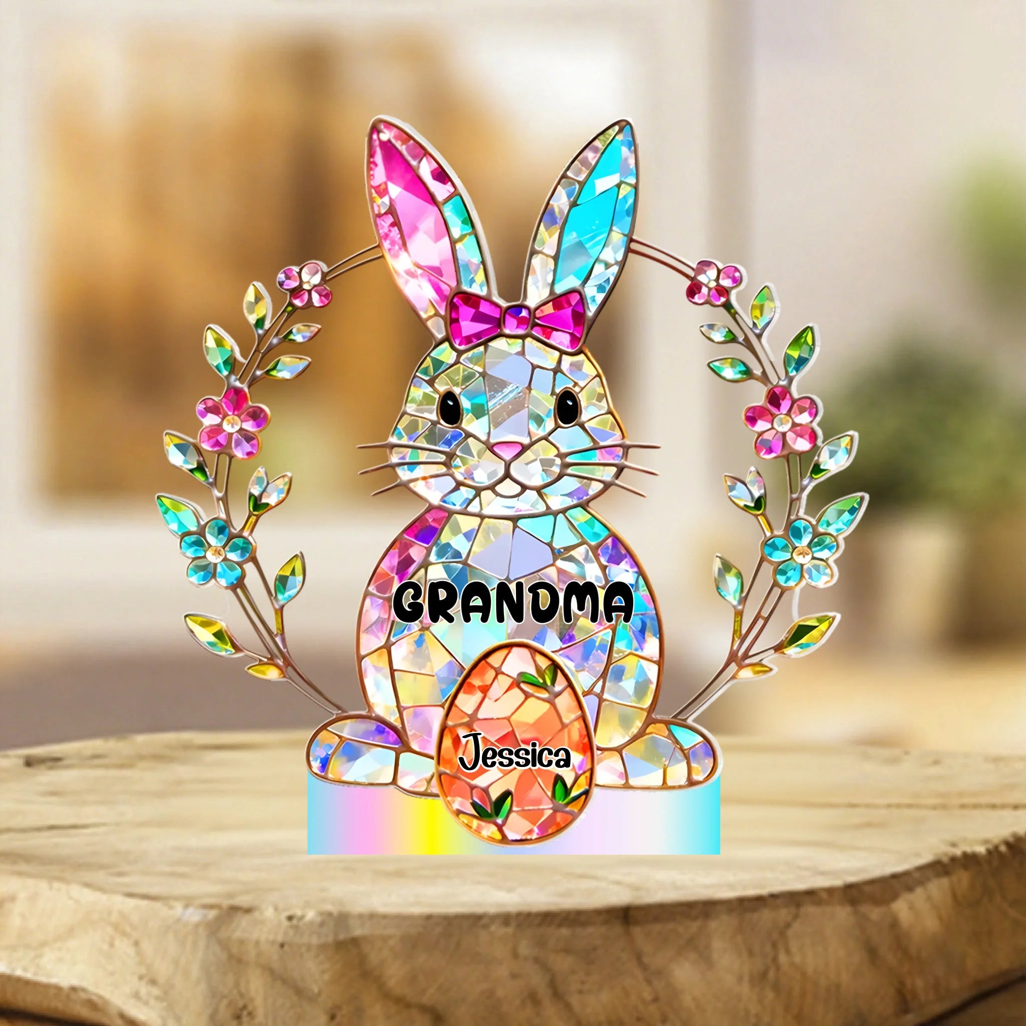 Bunny Grandma Easter Gift Customized Acrylic Plaque - Personalized Title & Names - Easter Decor for Grandma