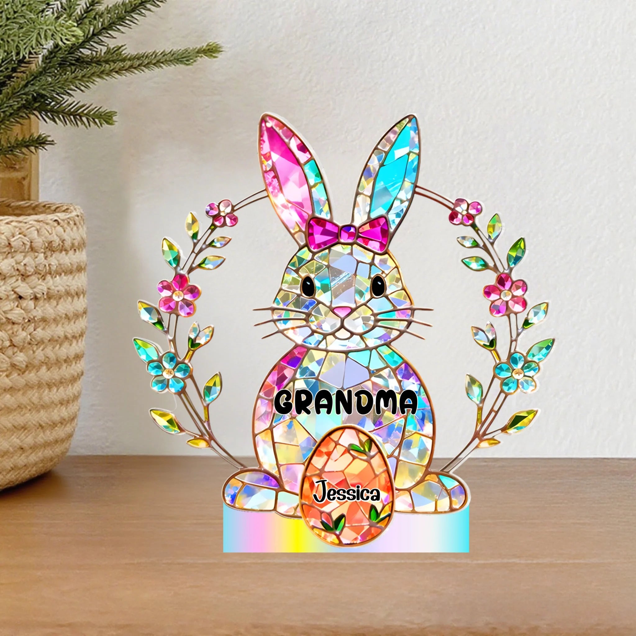 Bunny Grandma Easter Gift Customized Acrylic Plaque - Personalized Title & Names - Easter Decor for Grandma