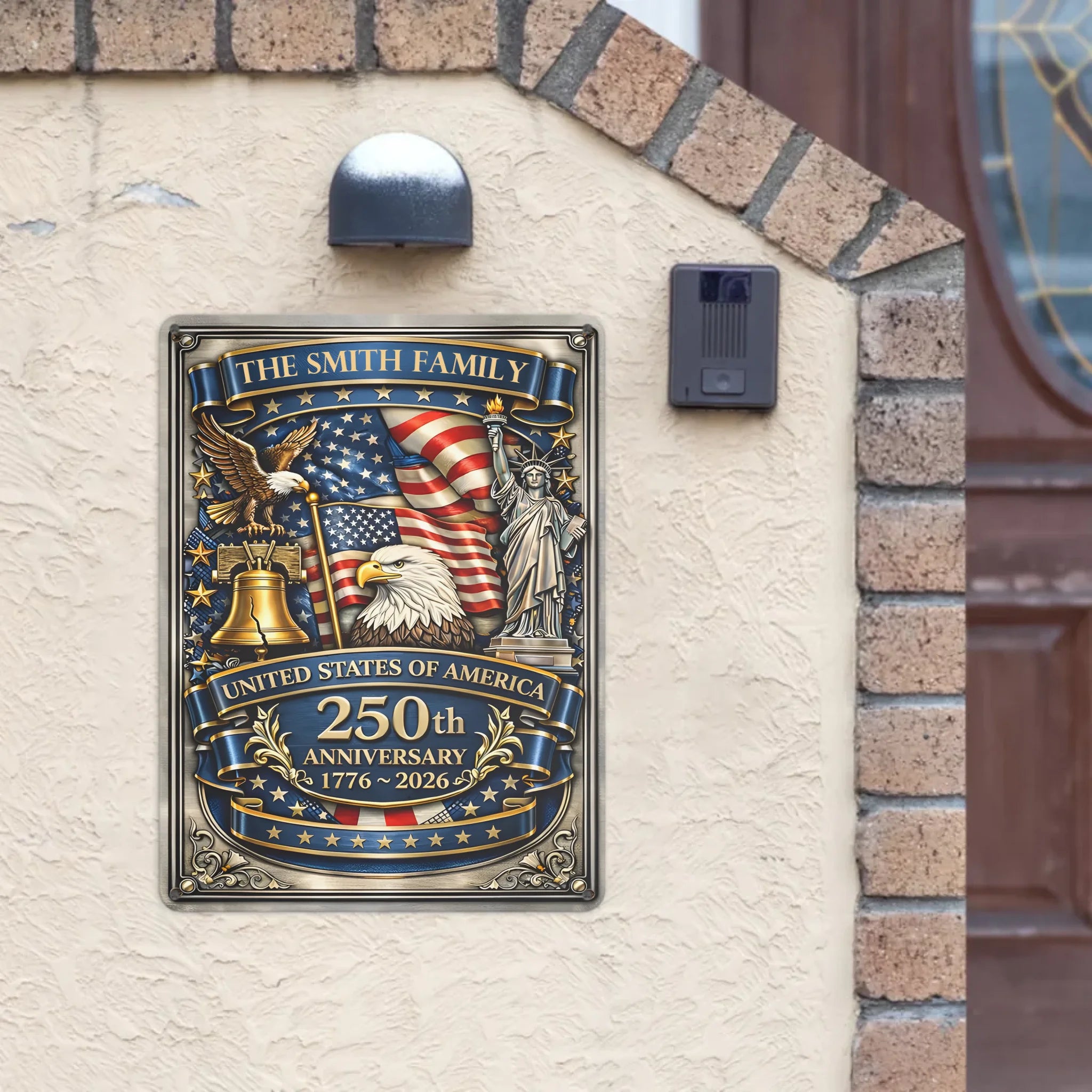 America Anniversary Customized Painting - Personalized Name Metal Sign - Gift For Patriot, American Patriot Families