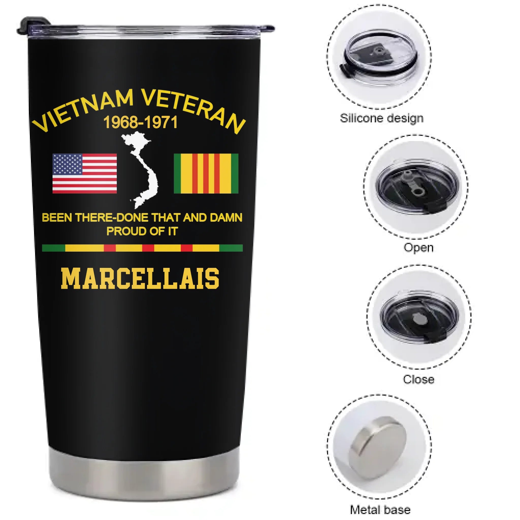 Customized Been There Done That And Damn Proud Of It Vietnam Veteran Thermos Cup - Personalized Name And Year/Period - Gifts For Veterans, Soldiers