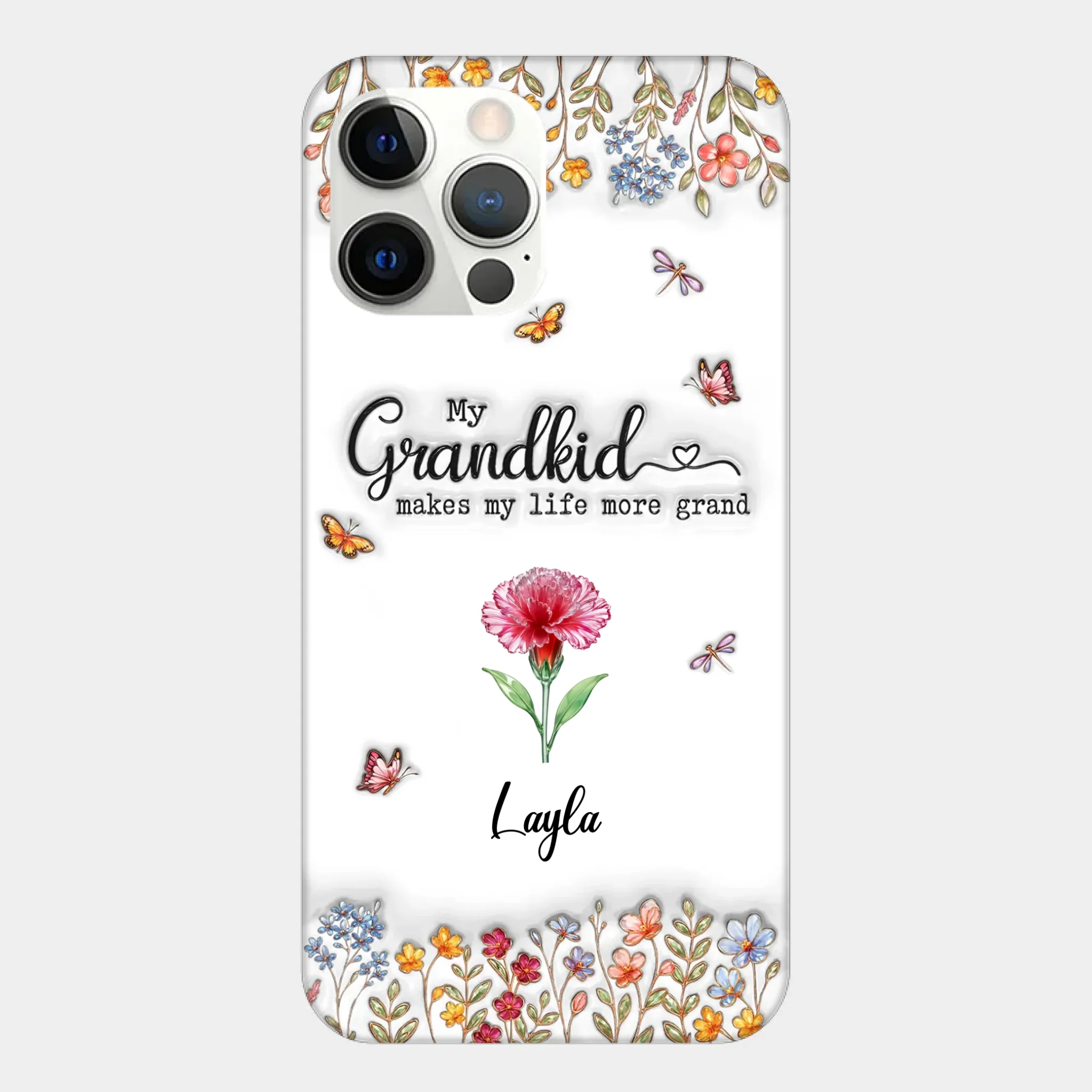 Make Life More Grand With Lovely Kids Customized Phone Case - Personalized Name and Birthday Flowers – Gift For Grandma