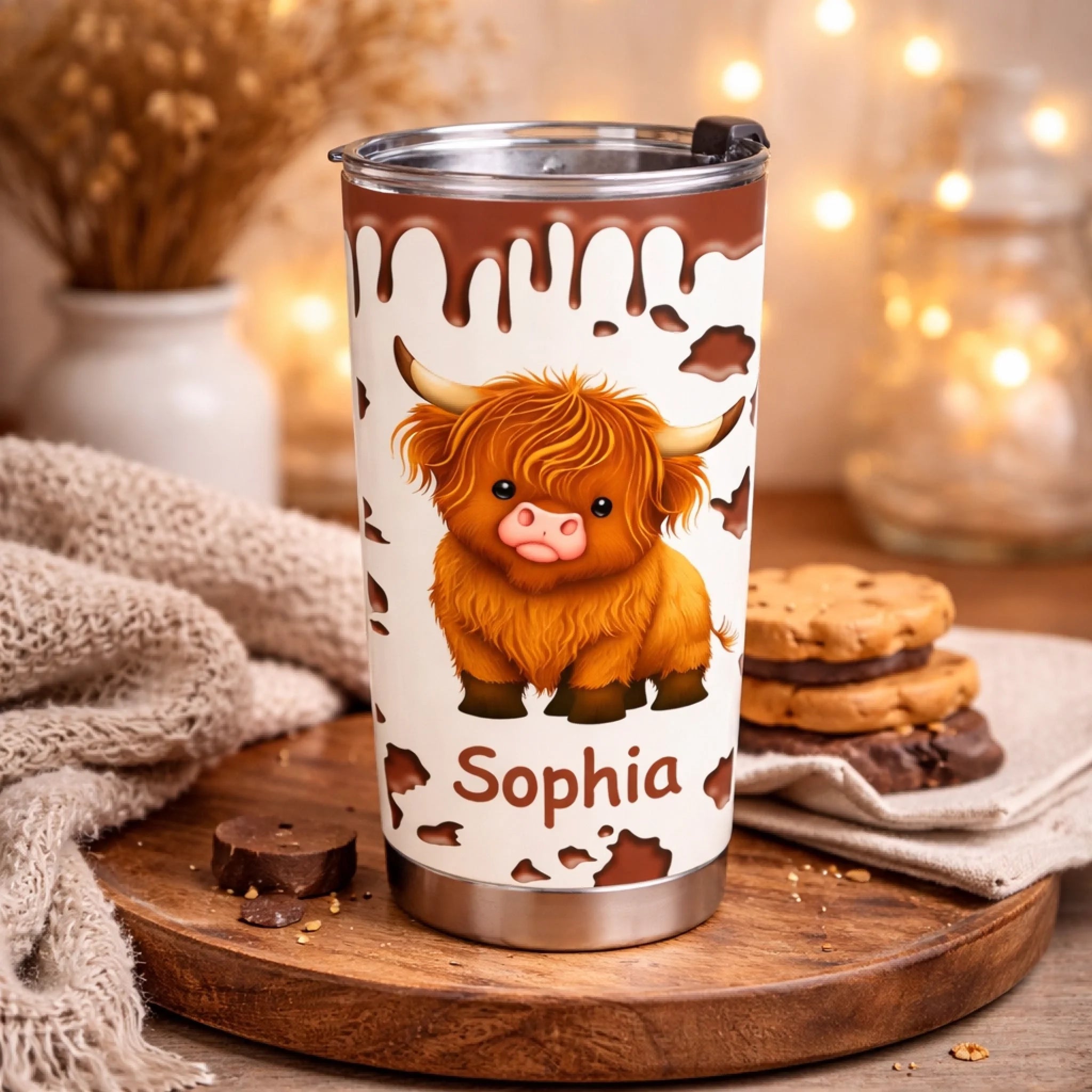 Customized Cute Highland Cow Thermos Cup - Personalized Name - Gifts For Highland Cow Lover