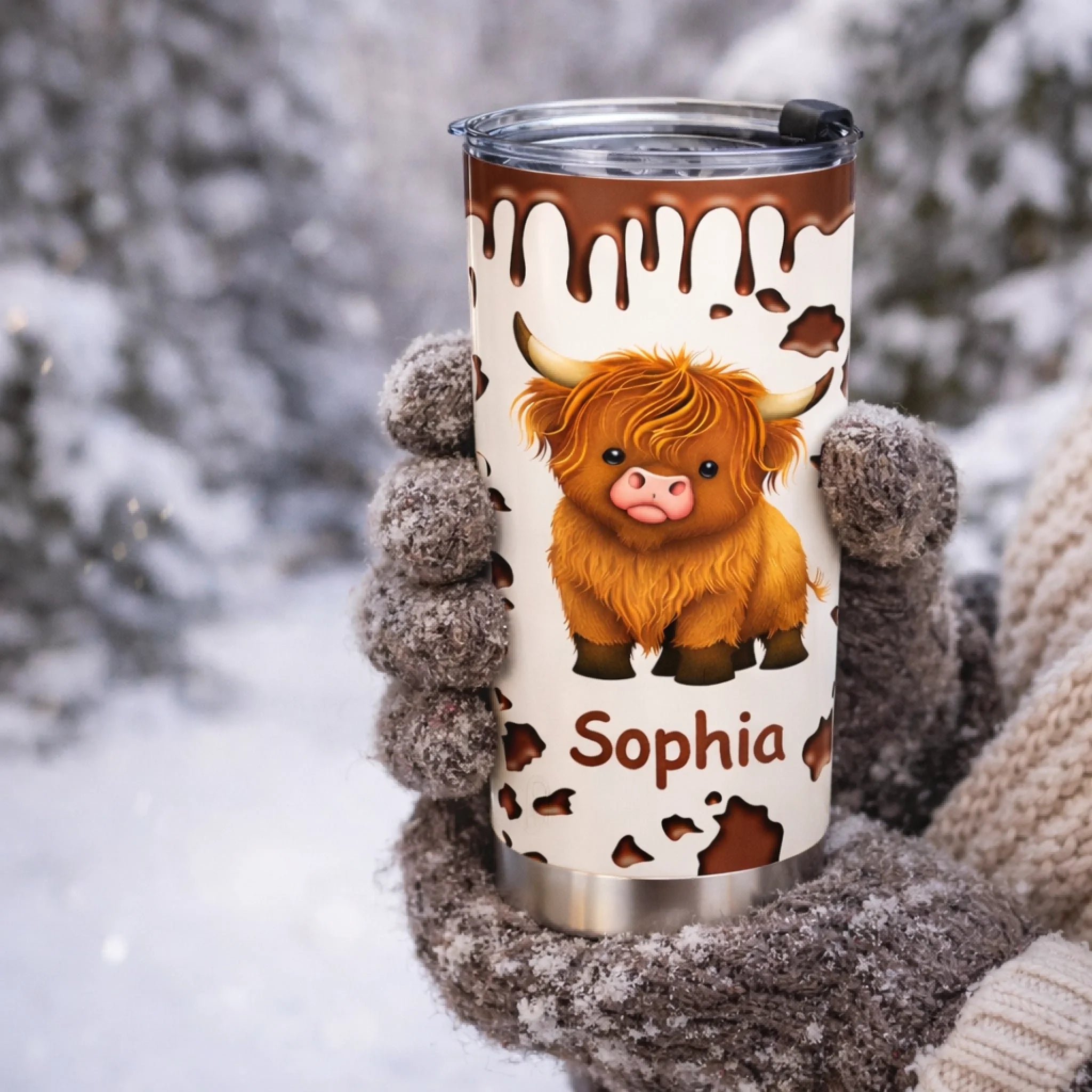 Customized Cute Highland Cow Thermos Cup - Personalized Name - Gifts For Highland Cow Lover