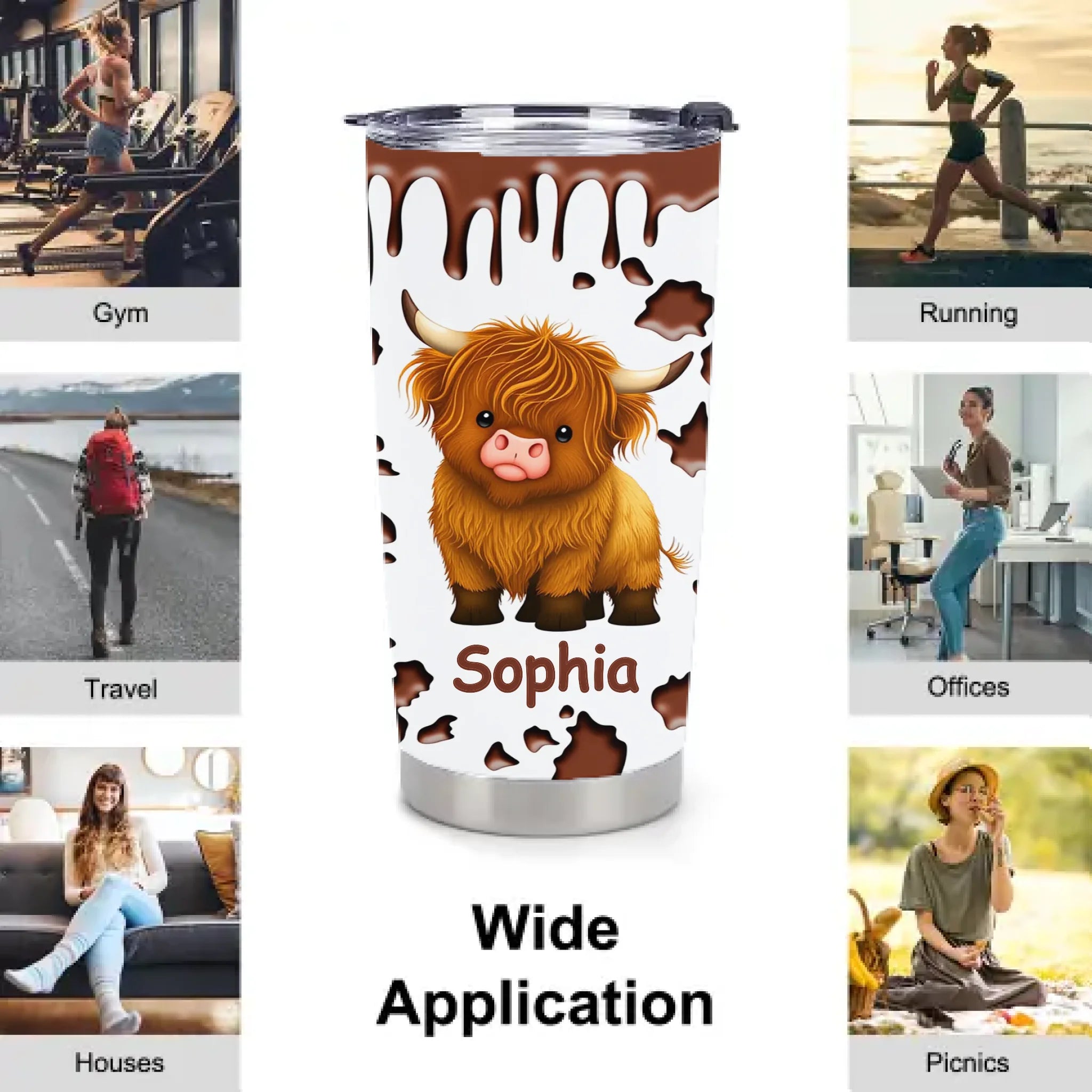 Customized Cute Highland Cow Thermos Cup - Personalized Name - Gifts For Highland Cow Lover