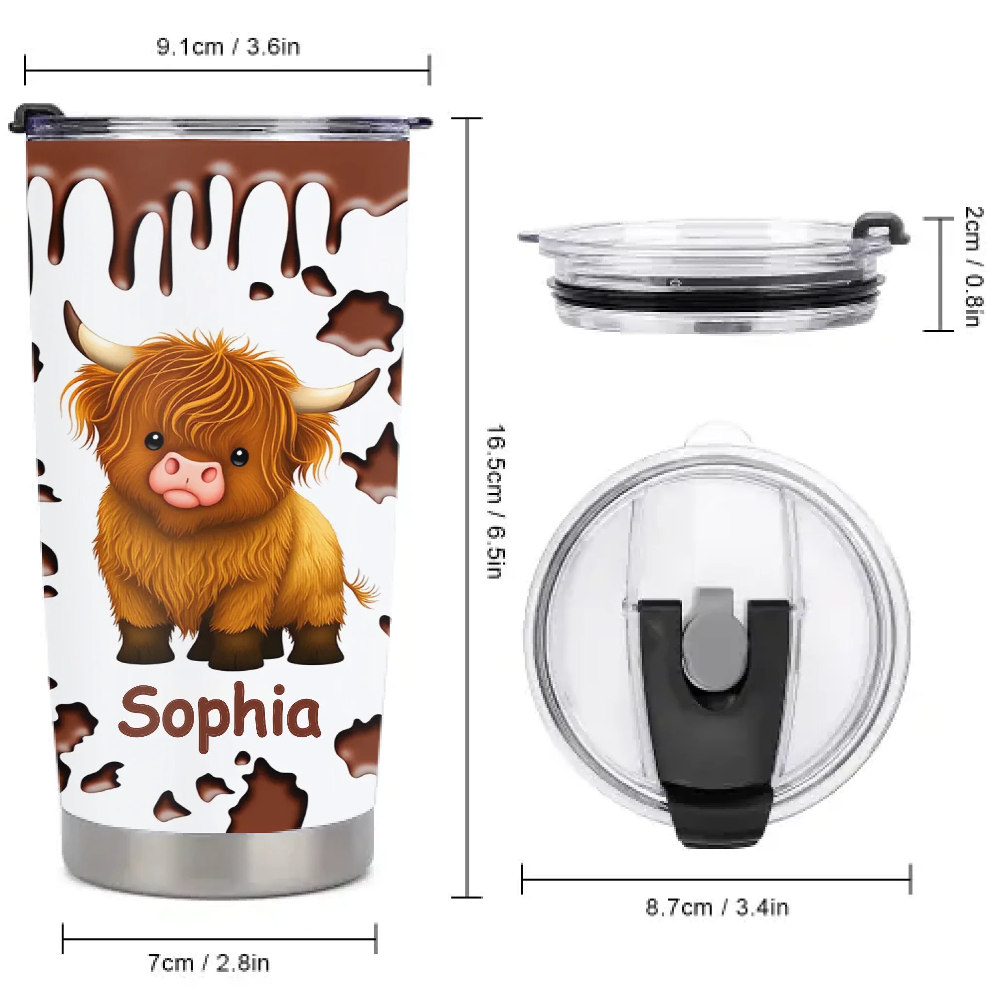 Customized Cute Highland Cow Thermos Cup - Personalized Name - Gifts For Highland Cow Lover
