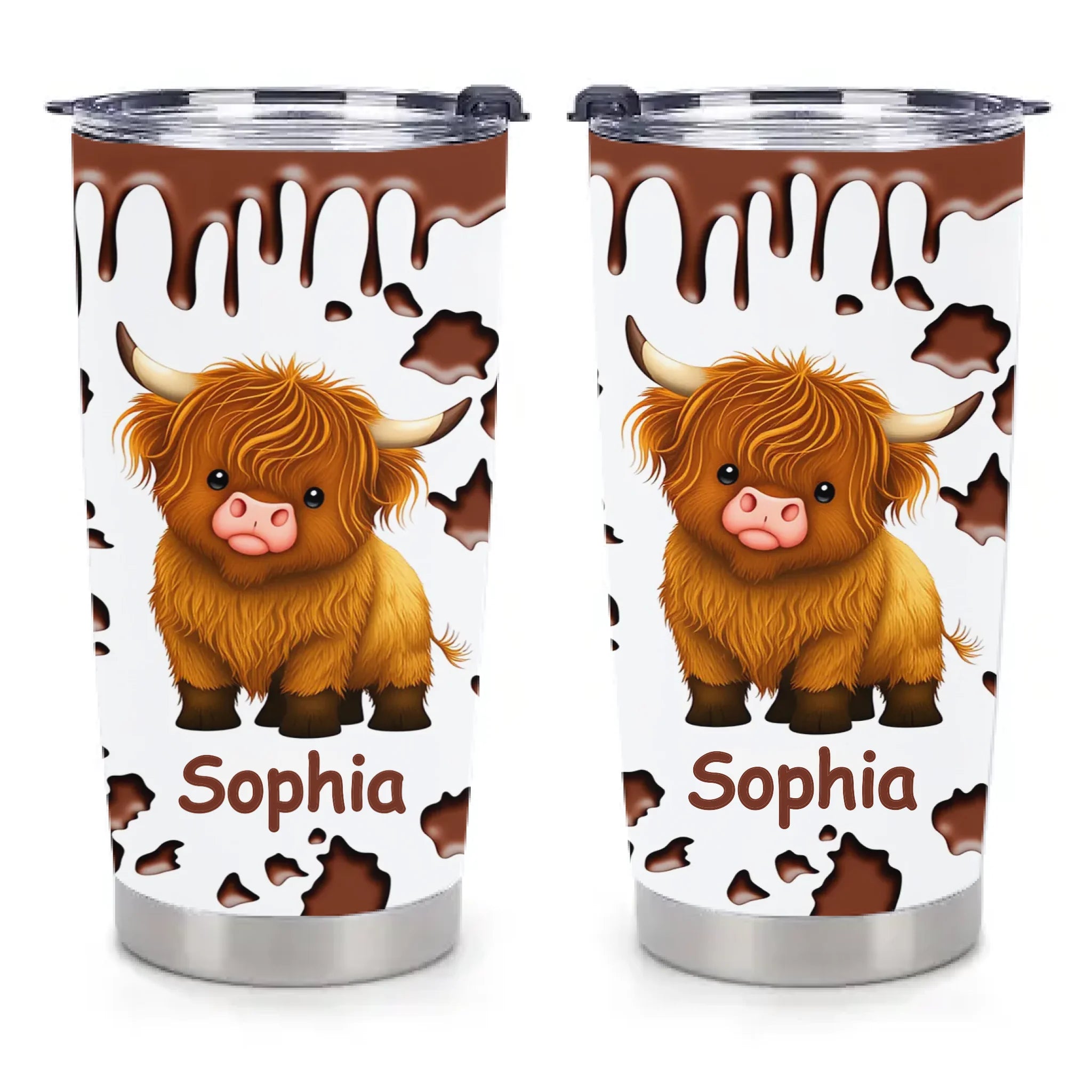 Customized Cute Highland Cow Thermos Cup - Personalized Name - Gifts For Highland Cow Lover