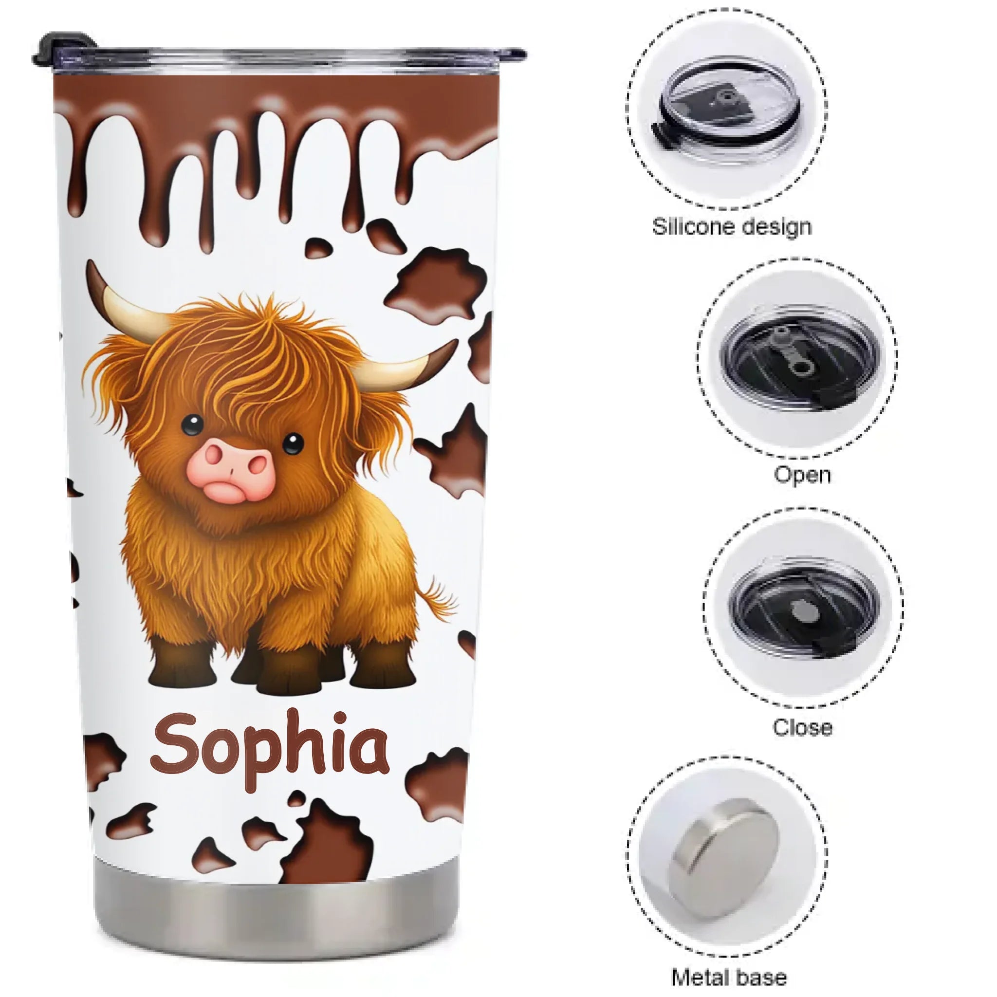 Customized Cute Highland Cow Thermos Cup - Personalized Name - Gifts For Highland Cow Lover