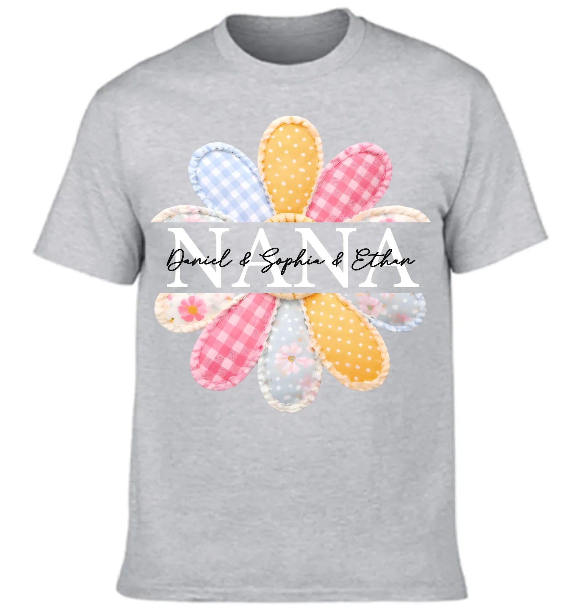 Colorful Patchwork Daisy Customized Nana Clothing - Personalized Nickname And Names - Grandma Gift with Grandkids Names