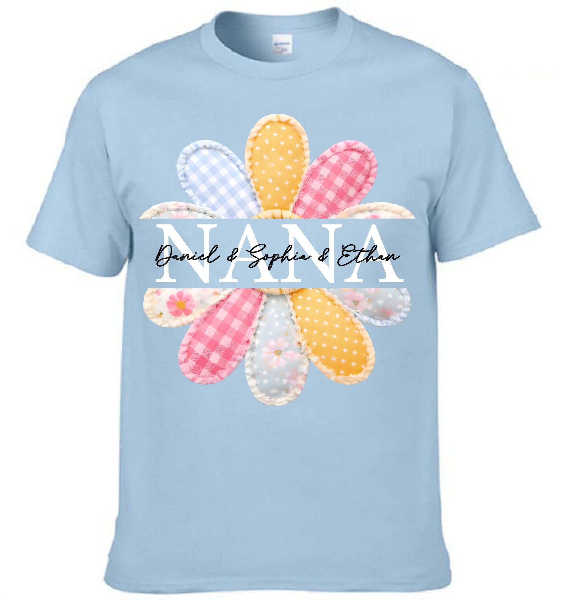 Colorful Patchwork Daisy Customized Nana Clothing - Personalized Nickname And Names - Grandma Gift with Grandkids Names