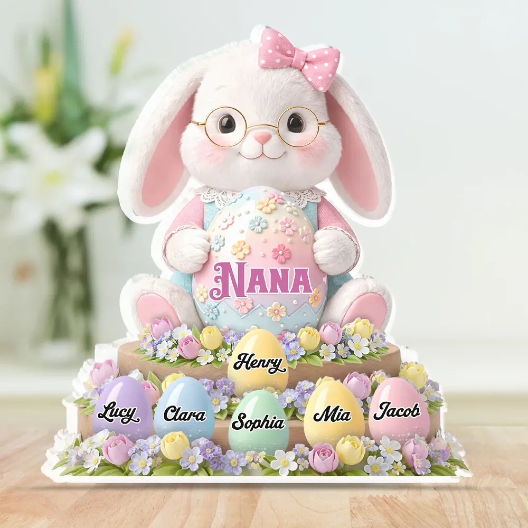 Bunny Grandma Eggs Customized Acrylic Plaque - Personalized Title & Names - Decorative Gift For Grandma