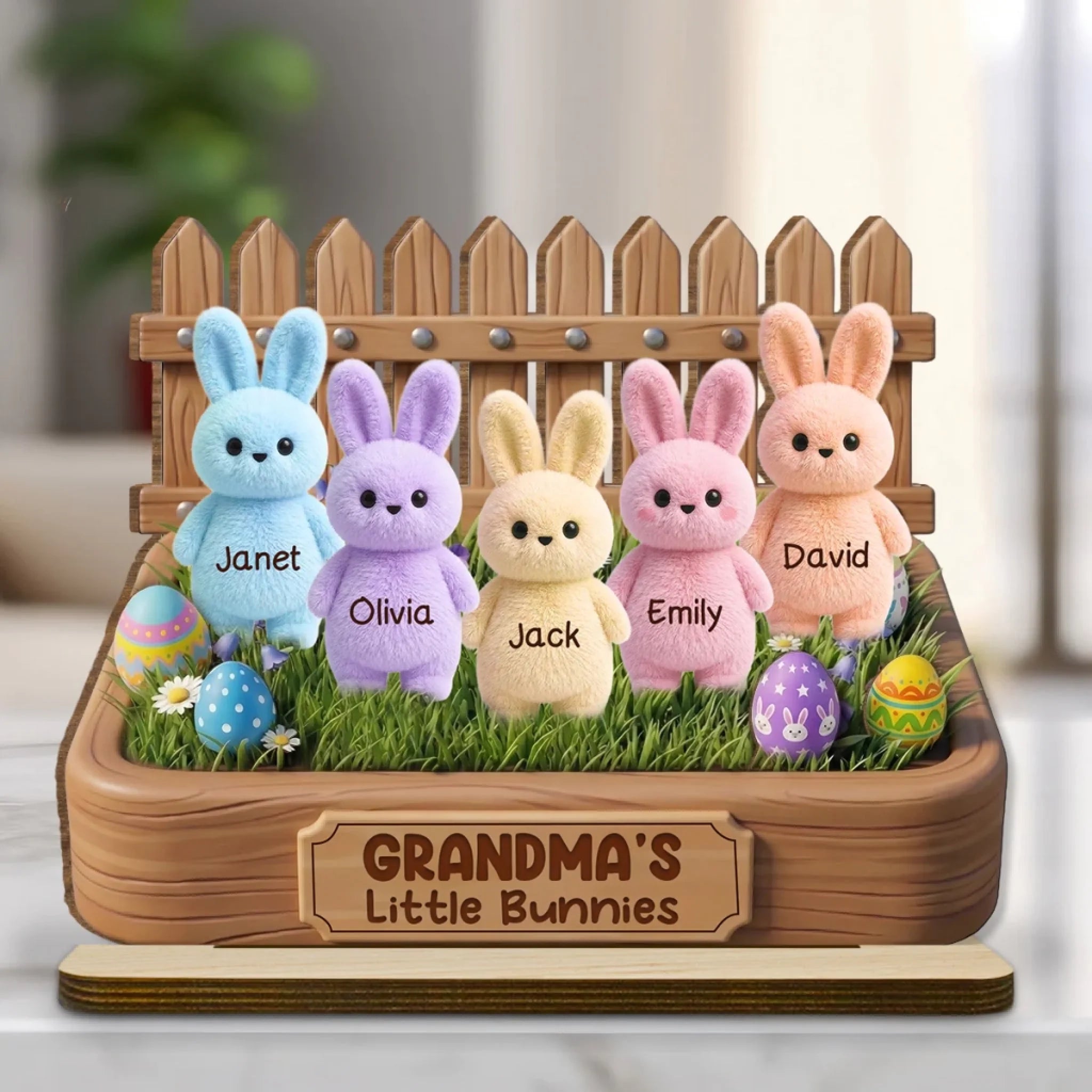 Easter Grandma Little Bunnies Customized Wooden Plaque - Personalized Names & Title - Gift For Grandma
