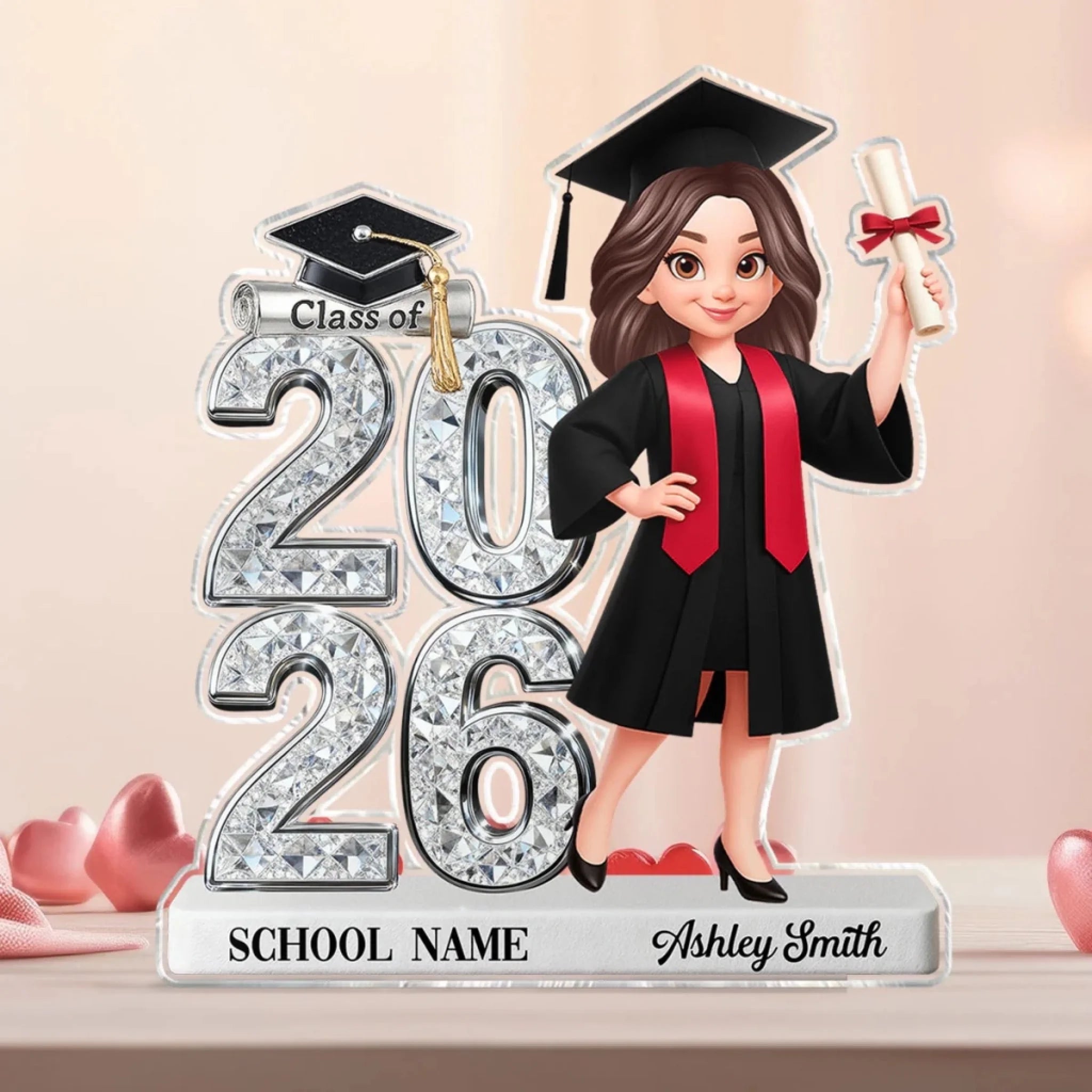 Shiny Effect Class Of 2026 2027 Customized Acrylic Plaque - Personalized Characters, Names and Years - Decorative Gift For Graduates, Daughter, Son