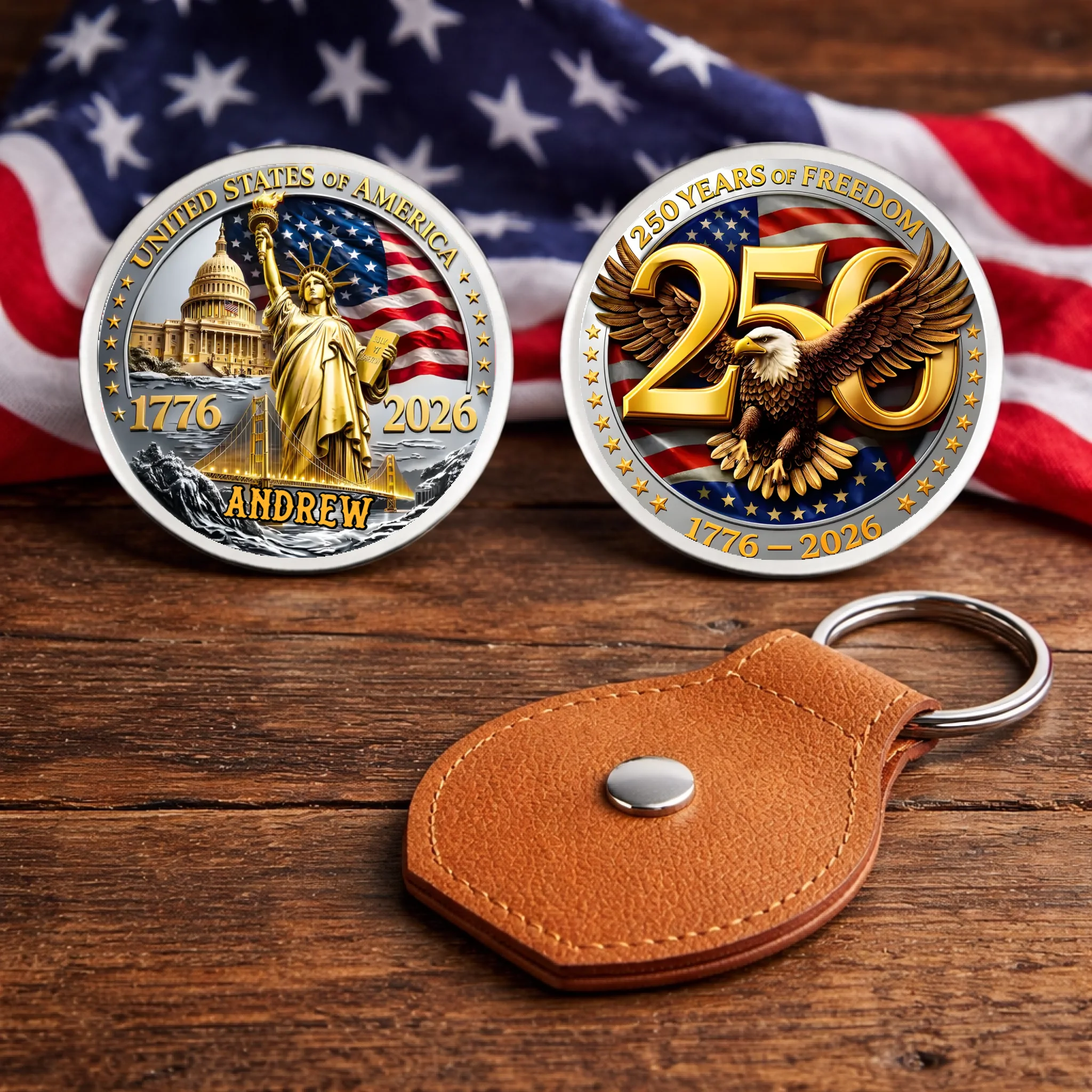 America 250th Anniversary Customized Commemorative Keepsake Coin - Personalized Name - Gifts For Women, Men, Patriot