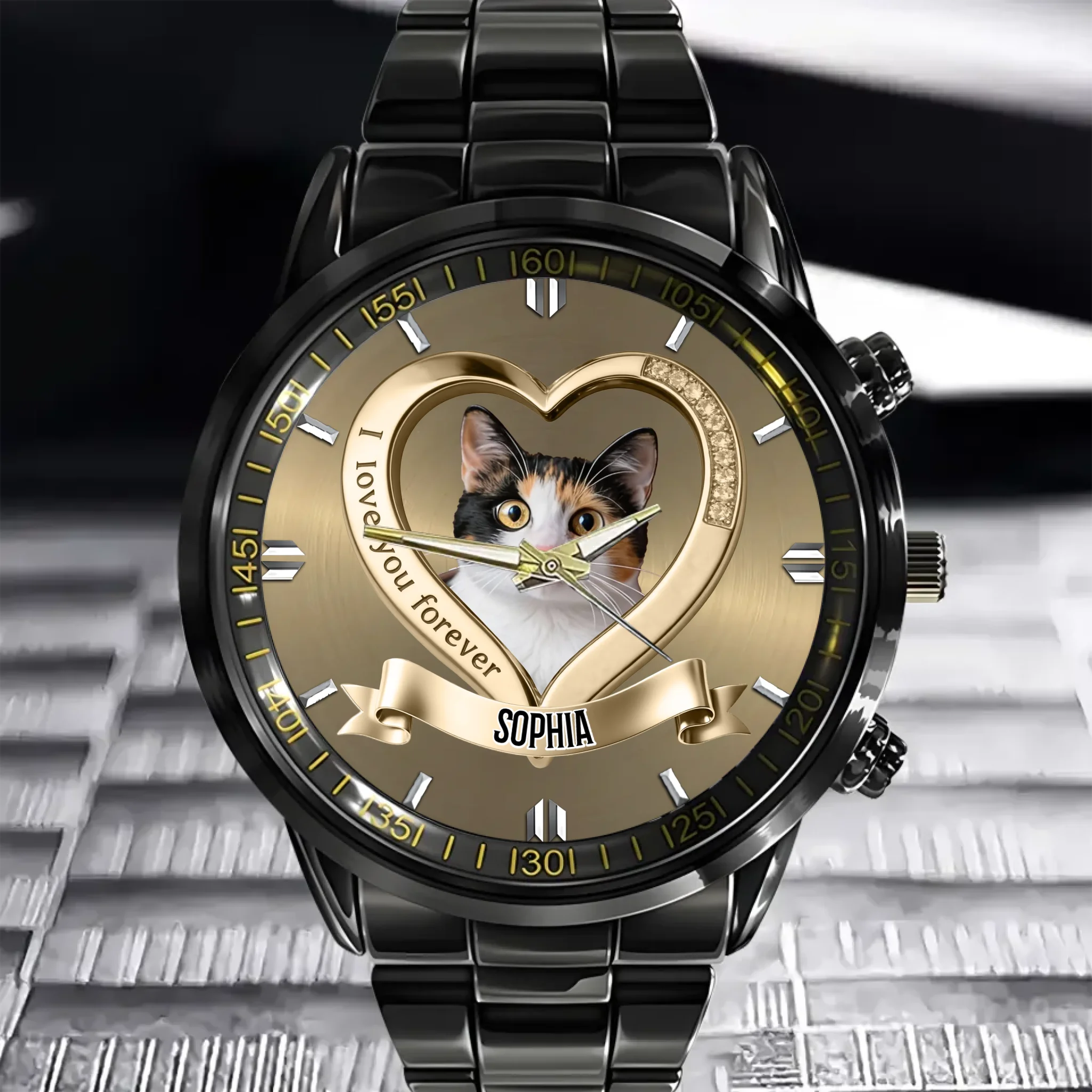 Customized Photo Watch - Personalized Name And Text Heart-shaped Pattern Watch - Gift For Pet Owners, Friend, Family