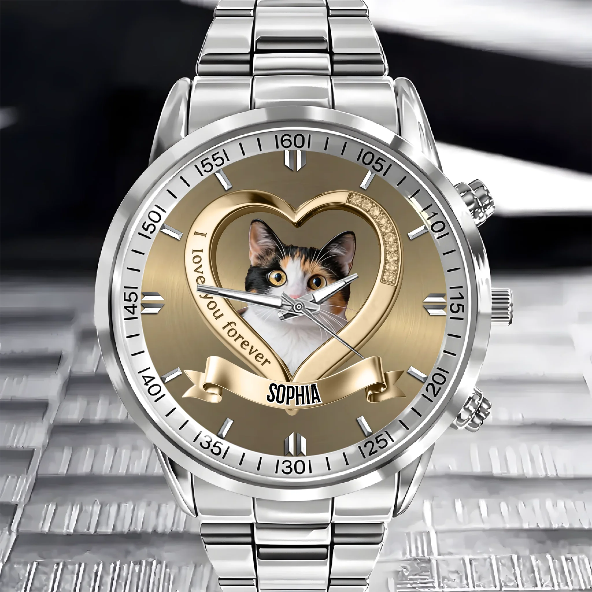 Customized Photo Watch - Personalized Name And Text Heart-shaped Pattern Watch - Gift For Pet Owners, Friend, Family