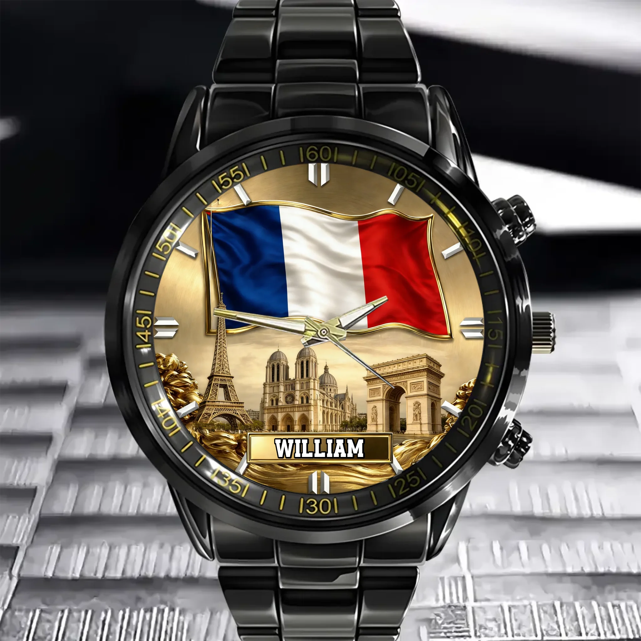 Customized France Flag Watch - Personalized Name Watch - Gift For Patriot, Veteran