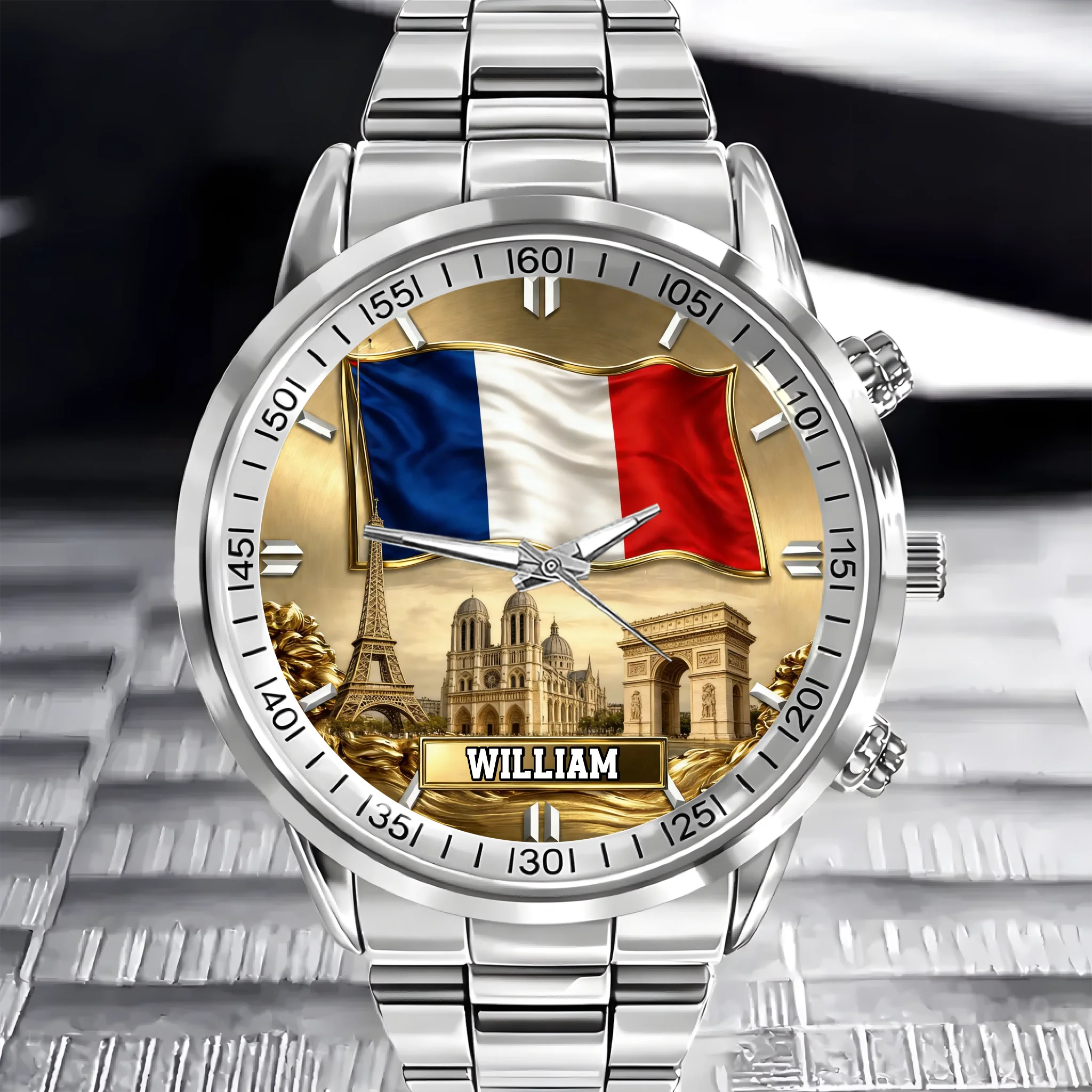 Customized France Flag Watch - Personalized Name Watch - Gift For Patriot, Veteran