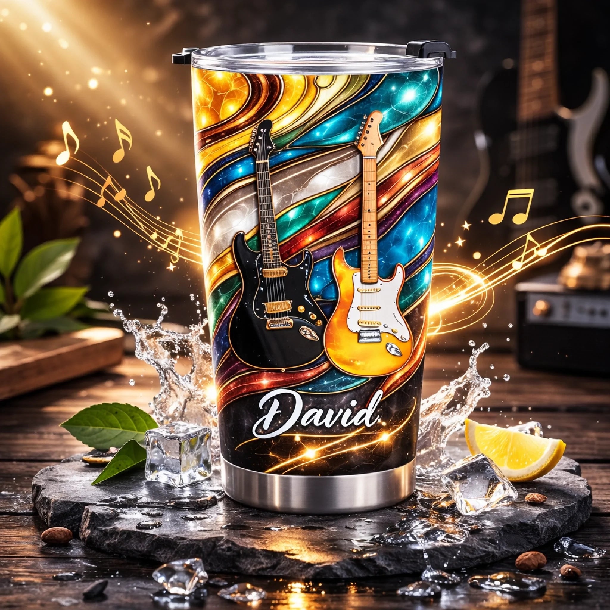 Rock Your Soul Electric Guitars Customized Thermos Cup - Personalized Name - Gifts For Music Lovers