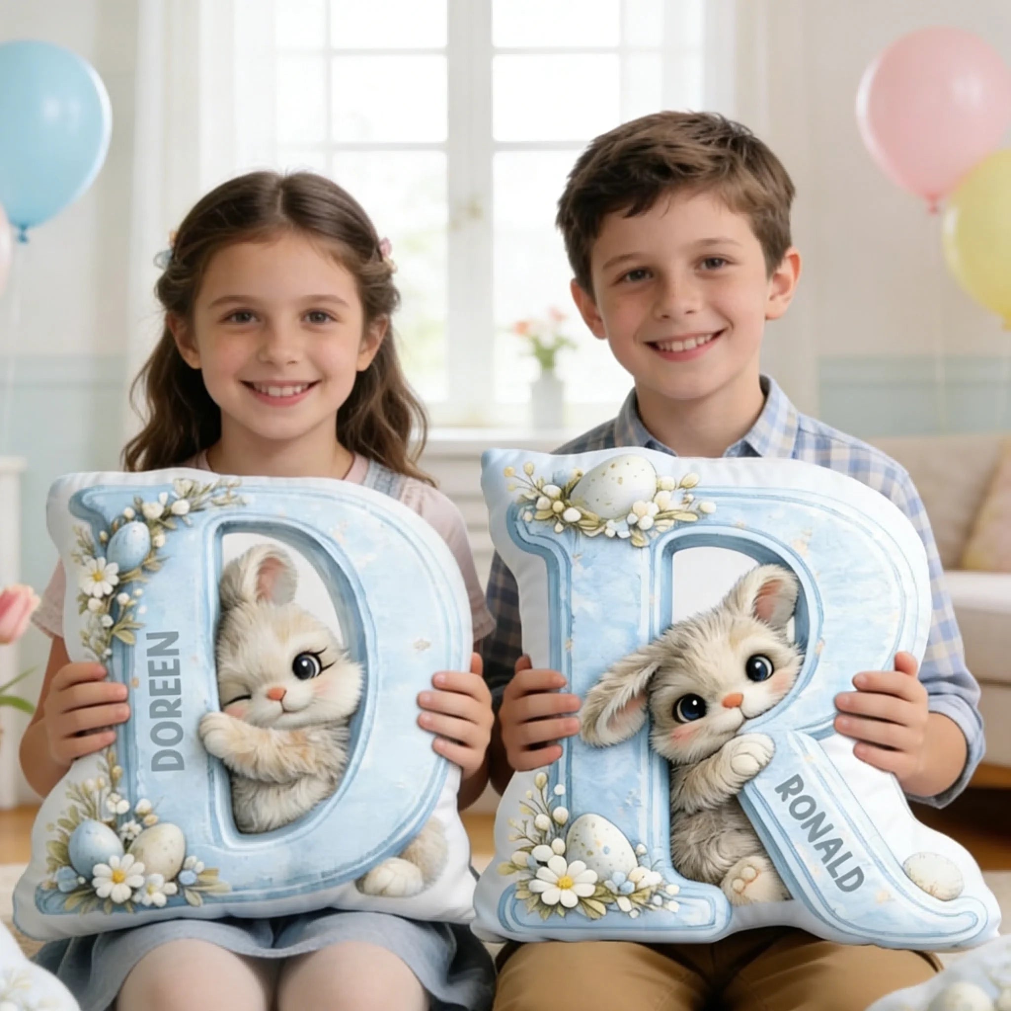 Customized Chenille Bunny Alphabet Plush Pillow – Personalized Name And Initial Letter – Gift For Kids & Toddlers