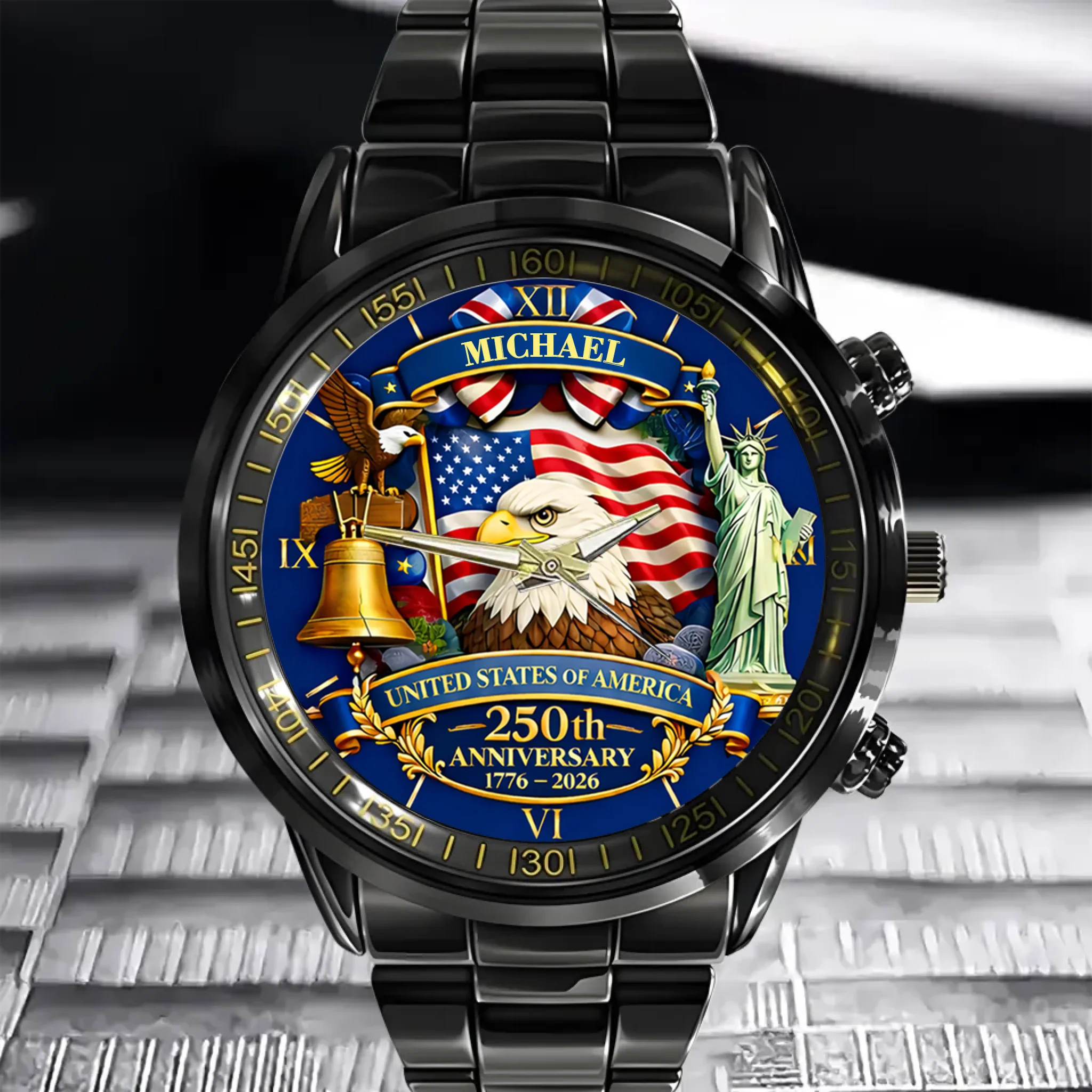 Customized United State 250th Anniversary Watch – Personalized Name - Patriotic Gift For Dads, Friends, Sons