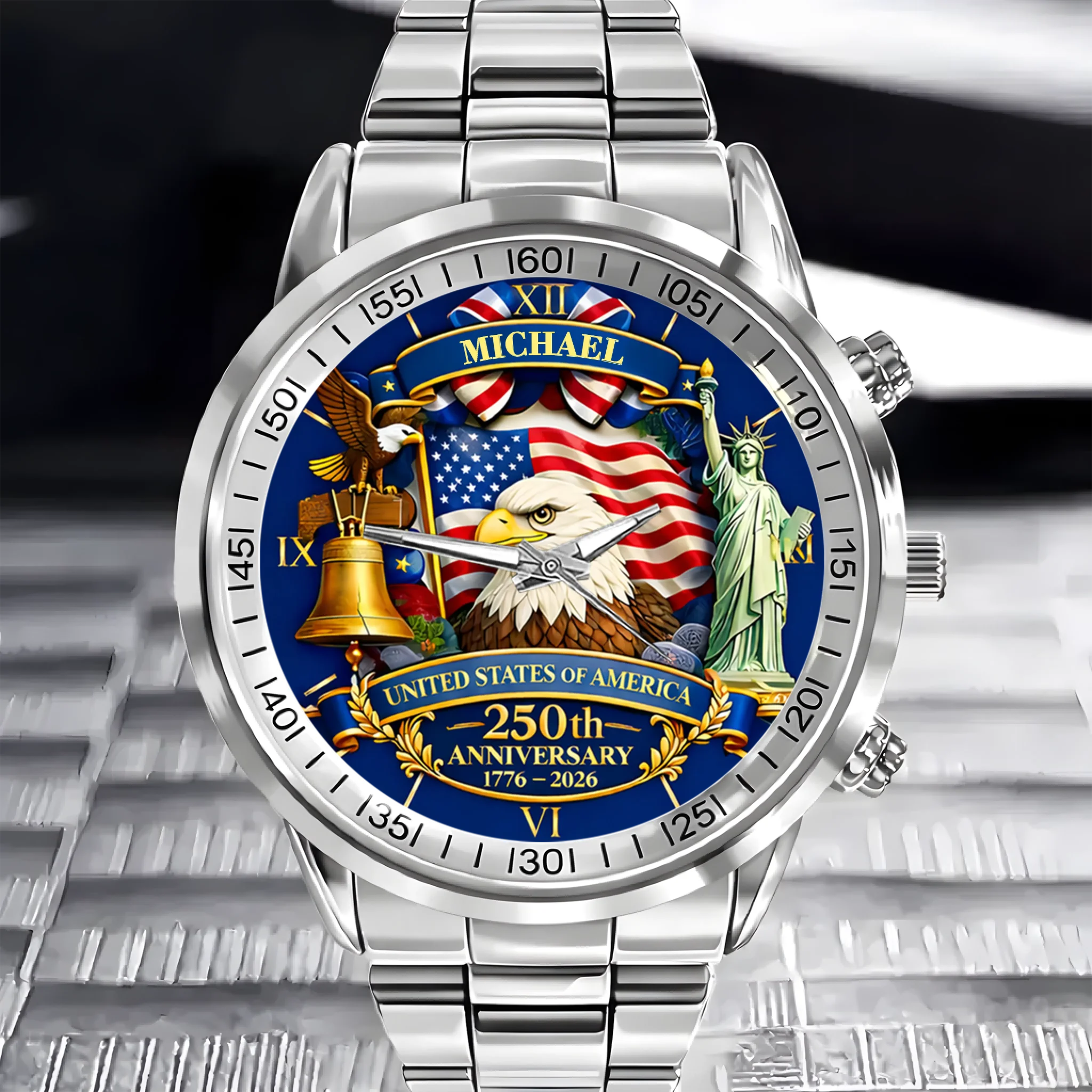 Customized United State 250th Anniversary Watch – Personalized Name - Patriotic Gift For Dads, Friends, Sons