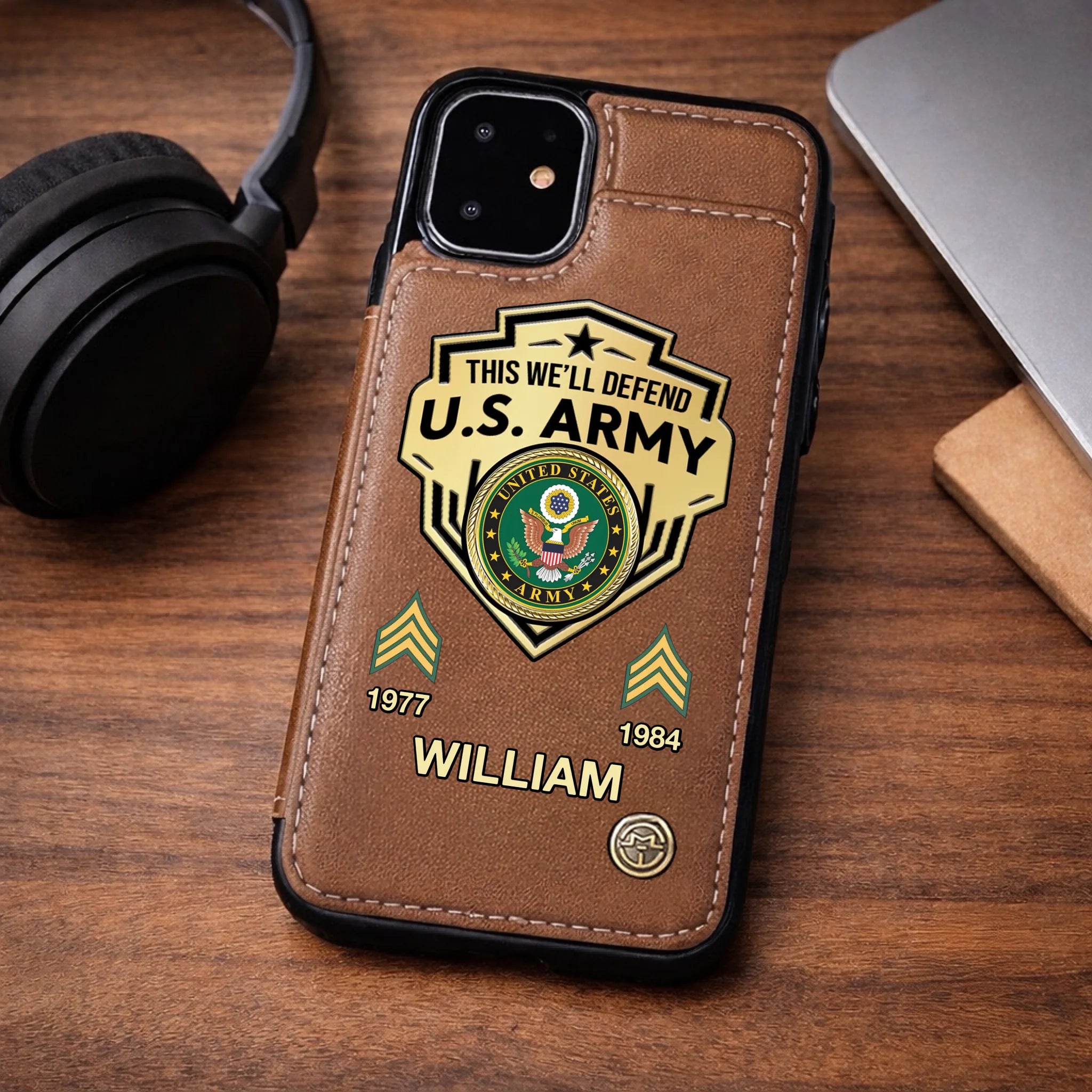 Customized U.S. Military Wallet Phone Case - Personalized Rank, Name And Year - Patriotic Gift For Those Who Served!