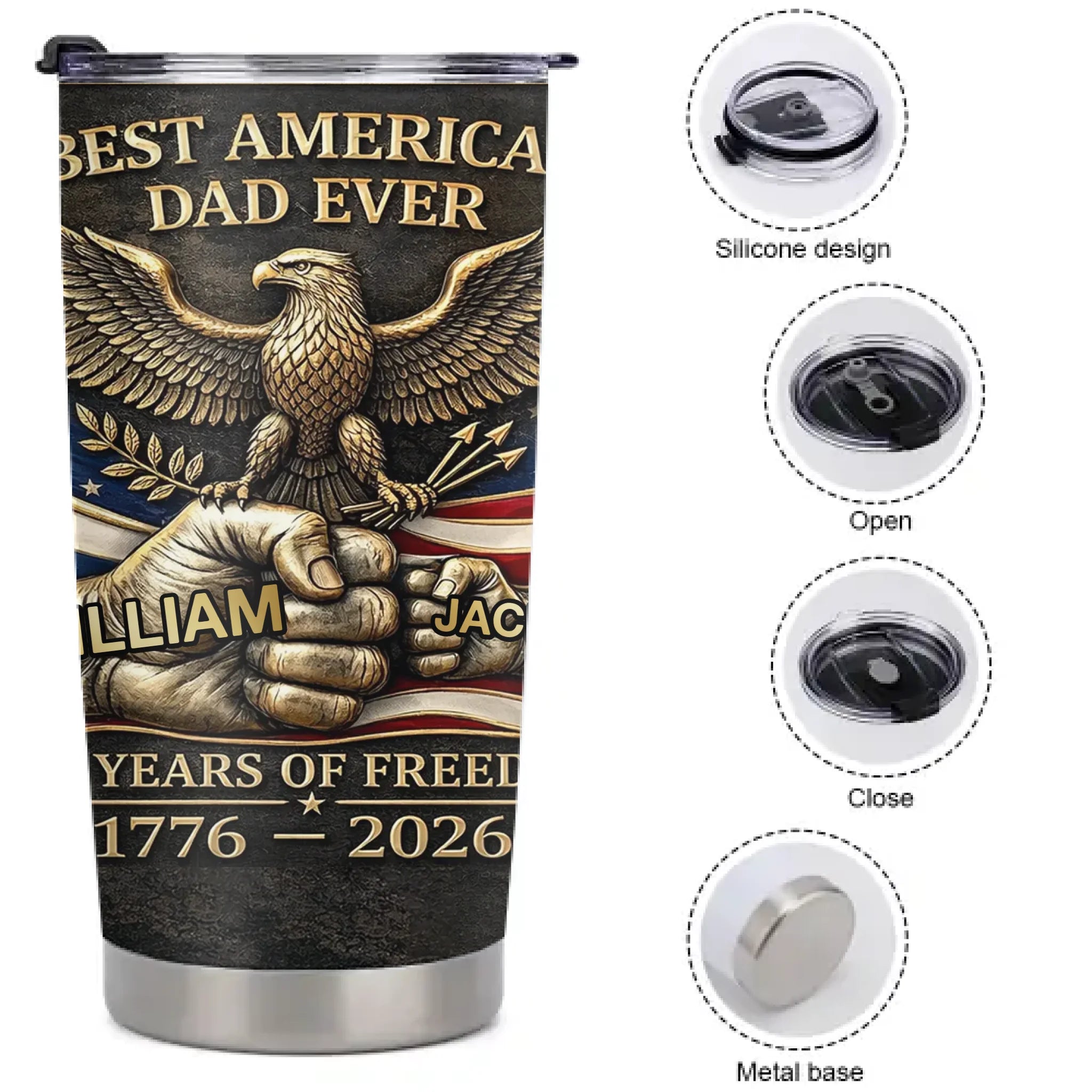250 Years Of Freedom Customized Thermos Cup - Personalized Name - Gifts For Dad