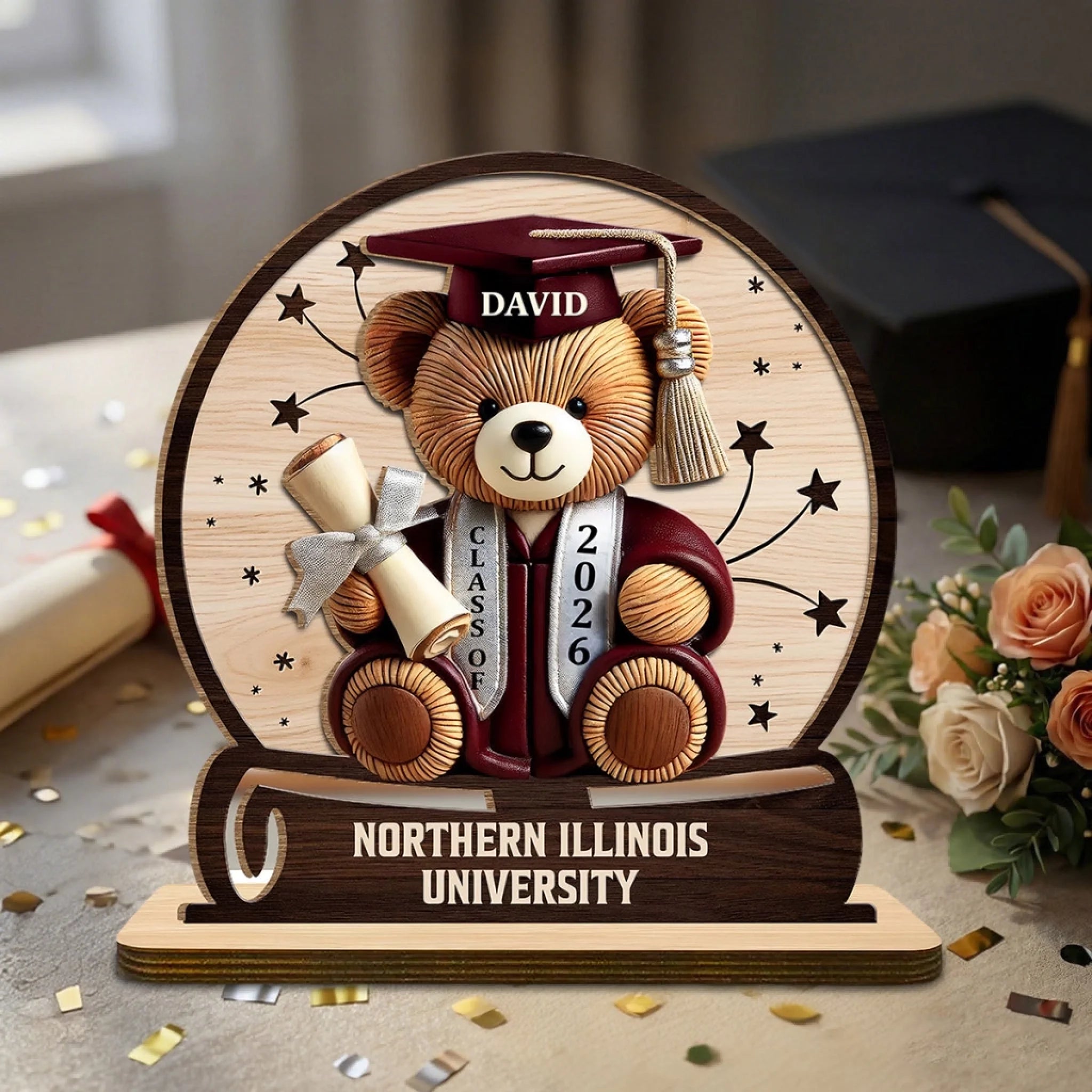 Celebrate Your Achievements Customized Graduate Teddy Bear Wooden Plaque – Personalized Name & Class Year - Gift For Graduates