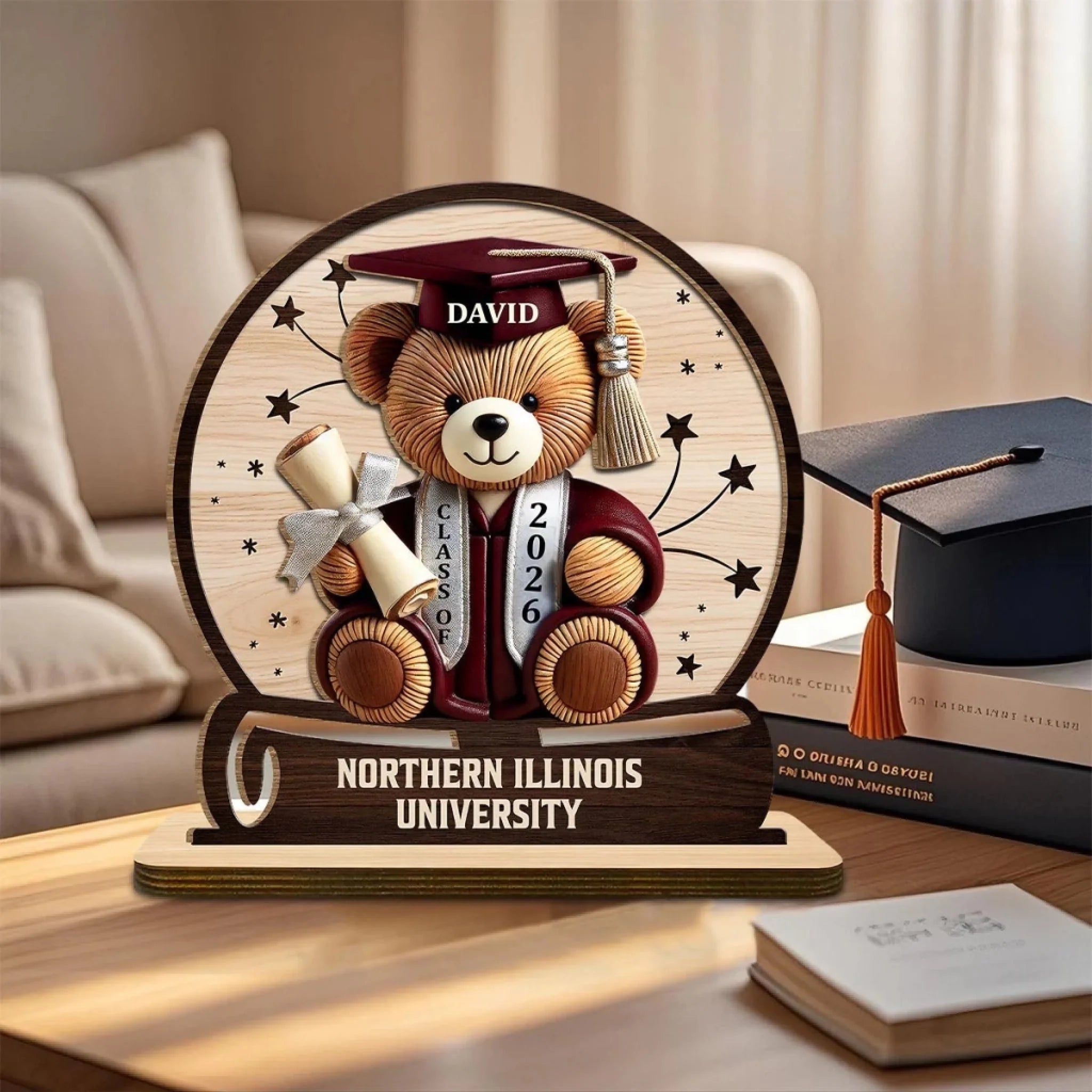 Celebrate Your Achievements Customized Graduate Teddy Bear Wooden Plaque – Personalized Name & Class Year - Gift For Graduates