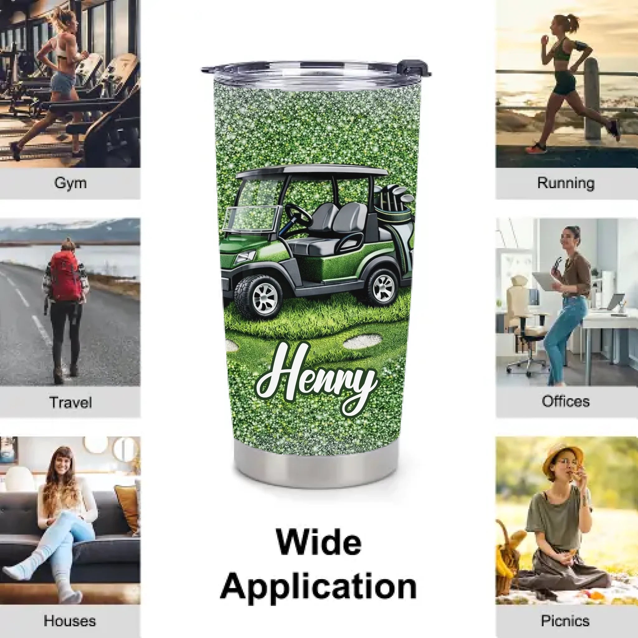 Eat Sleep Golf Repeat Customized Thermos Cup - Personalized Name - Gifts For Golf Lovers