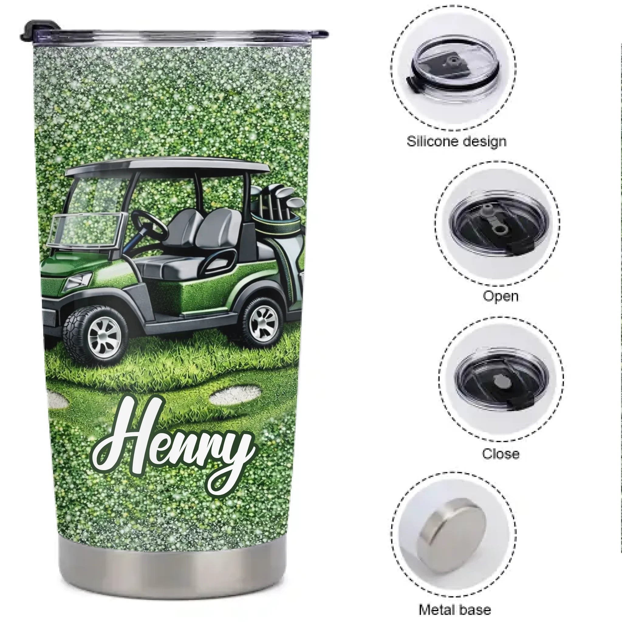 Eat Sleep Golf Repeat Customized Thermos Cup - Personalized Name - Gifts For Golf Lovers