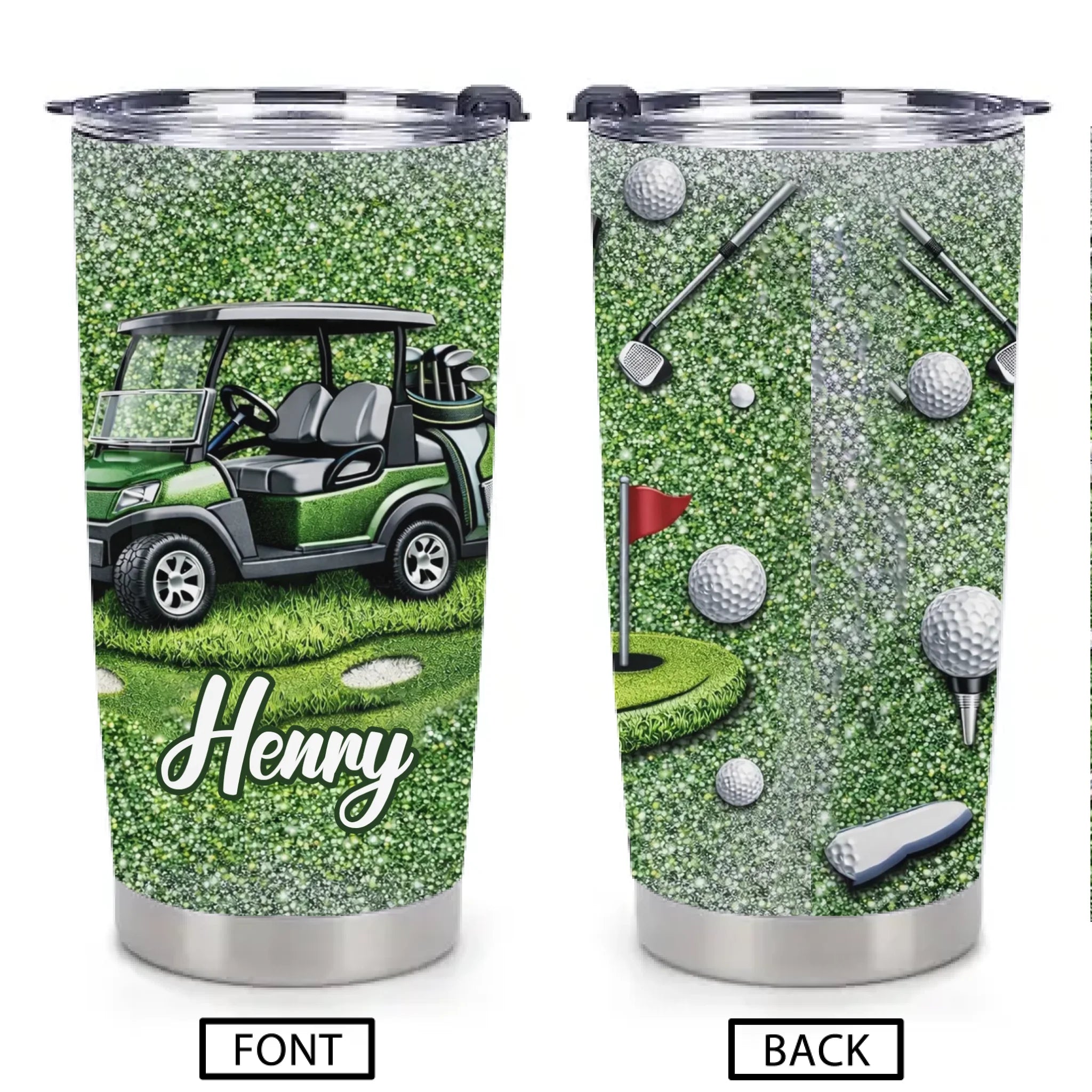 Eat Sleep Golf Repeat Customized Thermos Cup - Personalized Name - Gifts For Golf Lovers