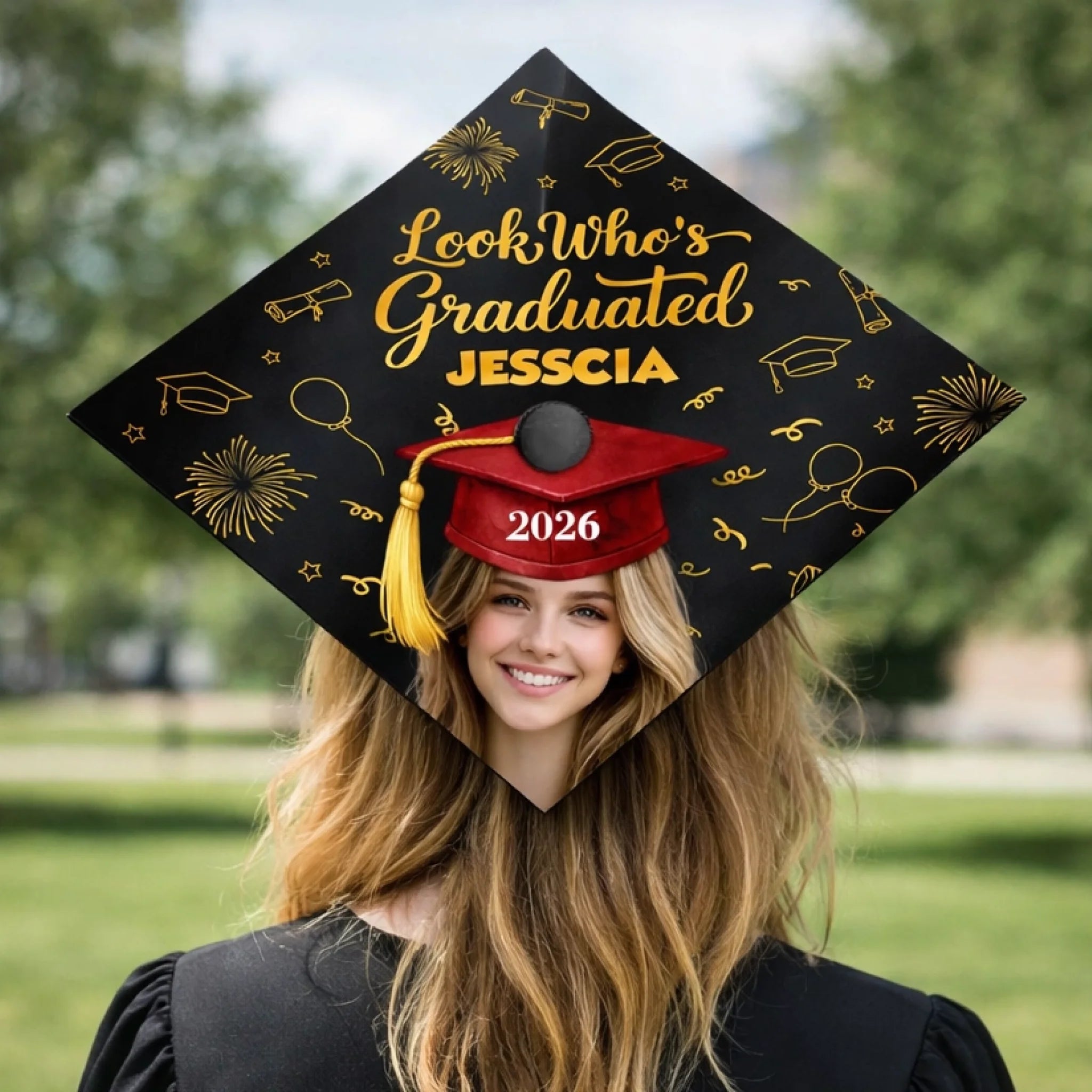 Look Who's Graduated Customized Graduation Cap Topper - Personalized Photo And Name - Gift For Graduates, Grad Cap 2026