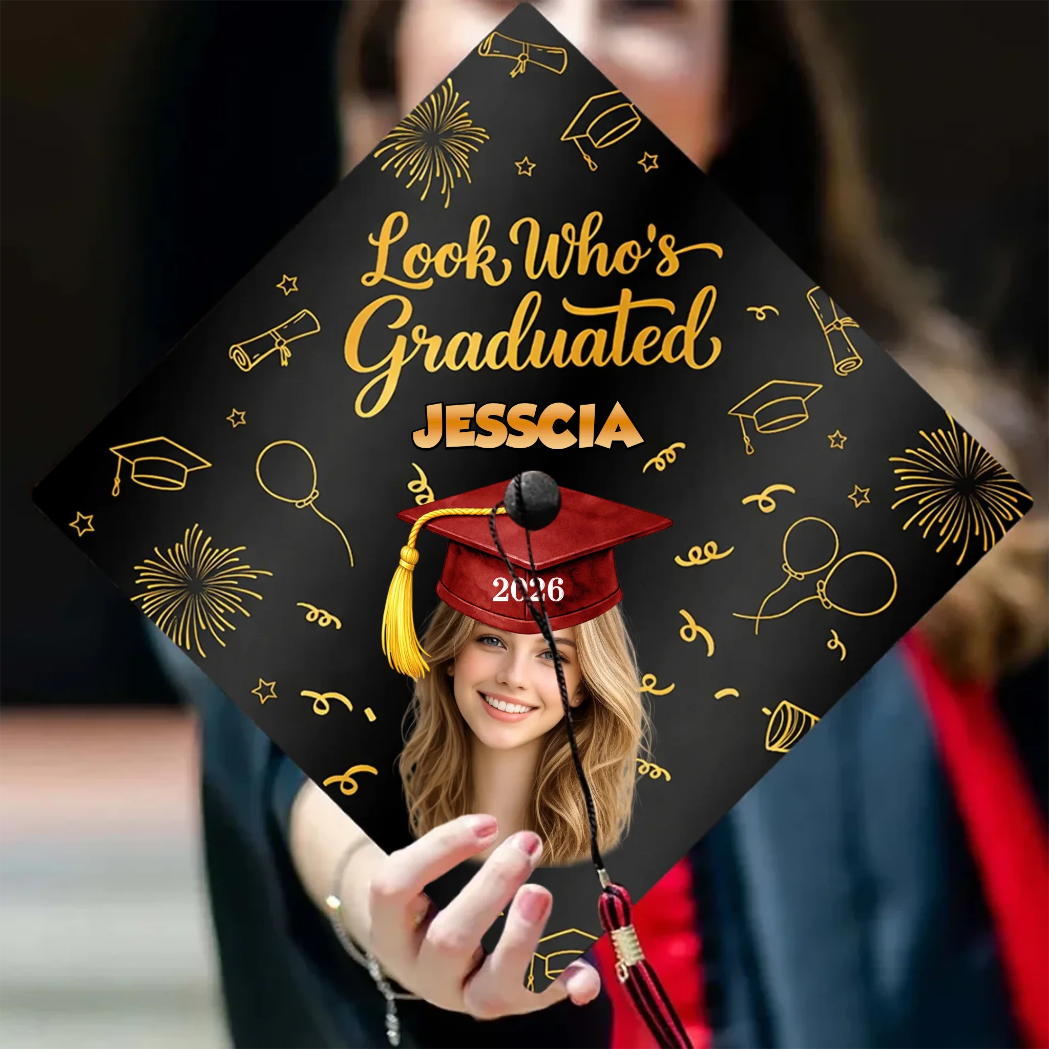 Look Who's Graduated Customized Graduation Cap Topper - Personalized Photo And Name - Gift For Graduates, Grad Cap 2026