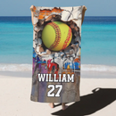 Customized Sport Games Beach Towel - Personalized Name & Number - Vacation Gift For Kids, Teens