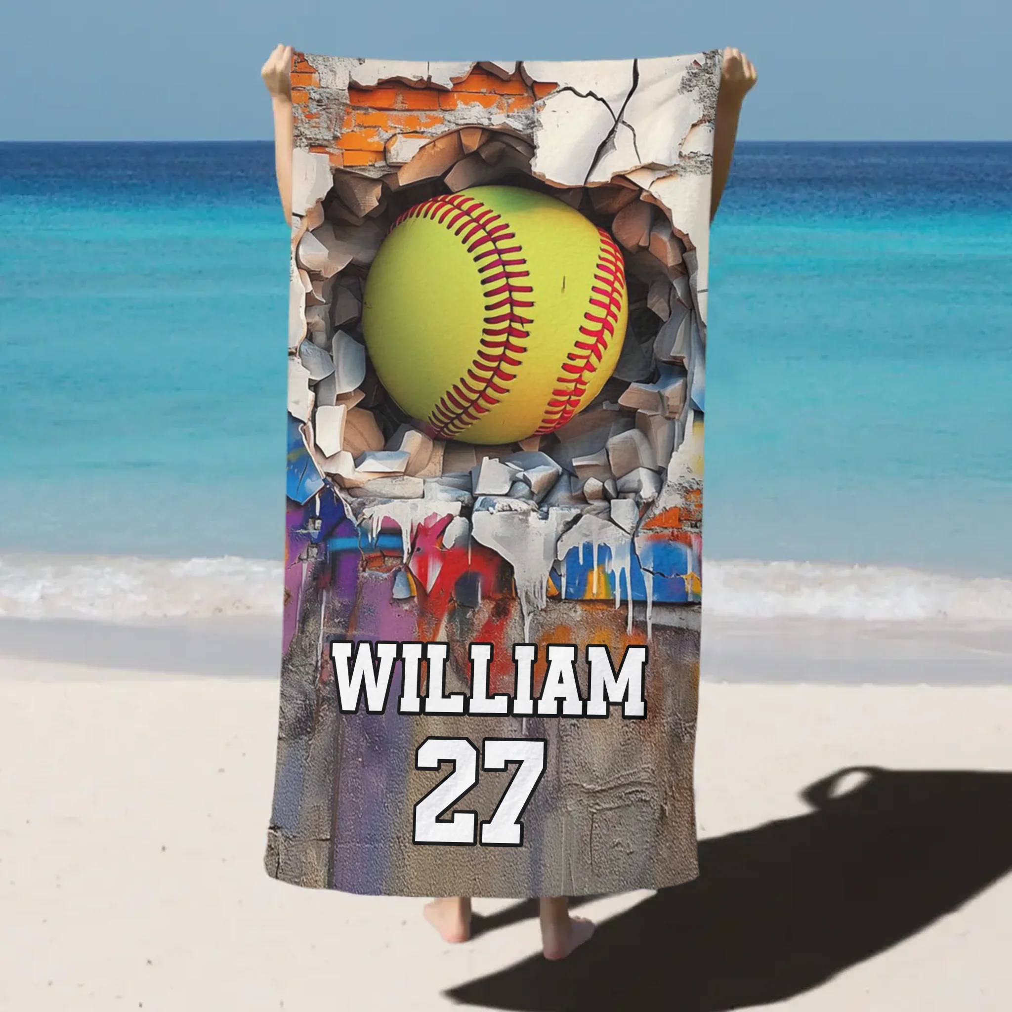 Customized Sport Games Beach Towel - Personalized Name & Number - Vacation Gift For Kids, Teens