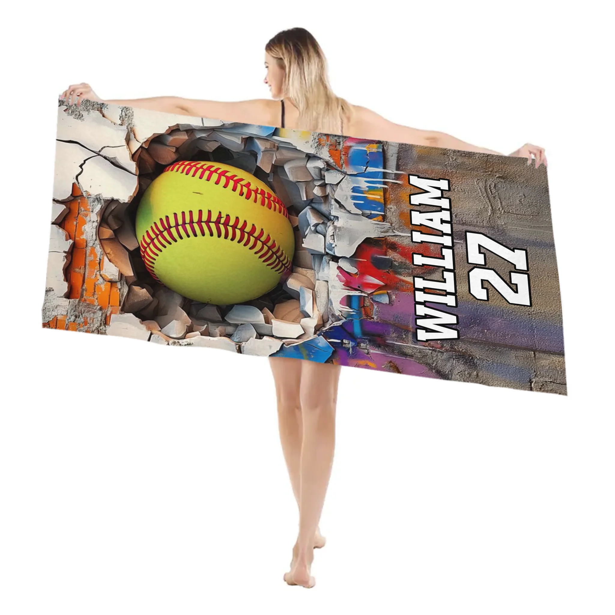 Customized Sport Games Beach Towel - Personalized Name & Number - Vacation Gift For Kids, Teens