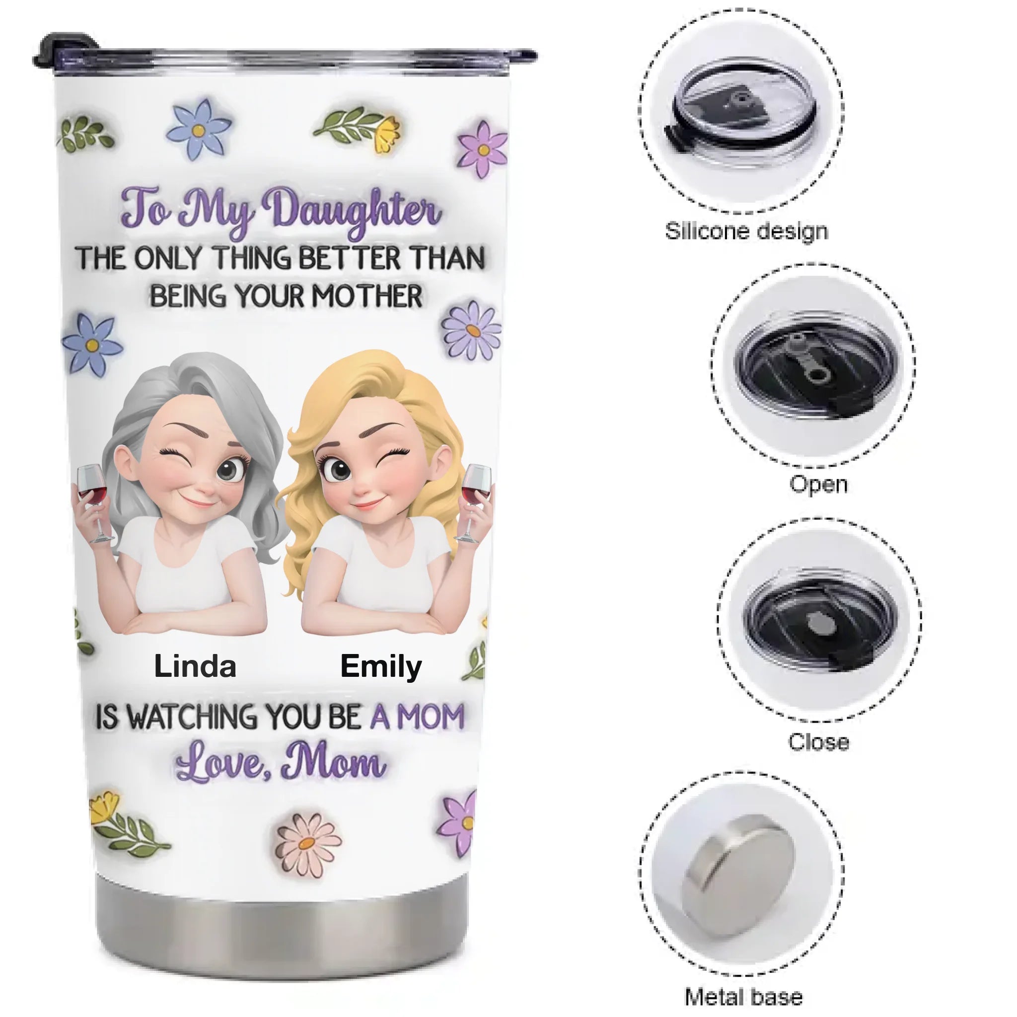 Customized Mother & Daughter Cartoon Thermos Cup - Personalized Names Mother Daughter Keepsake Cup - Gift for Daughter Becoming a Mother