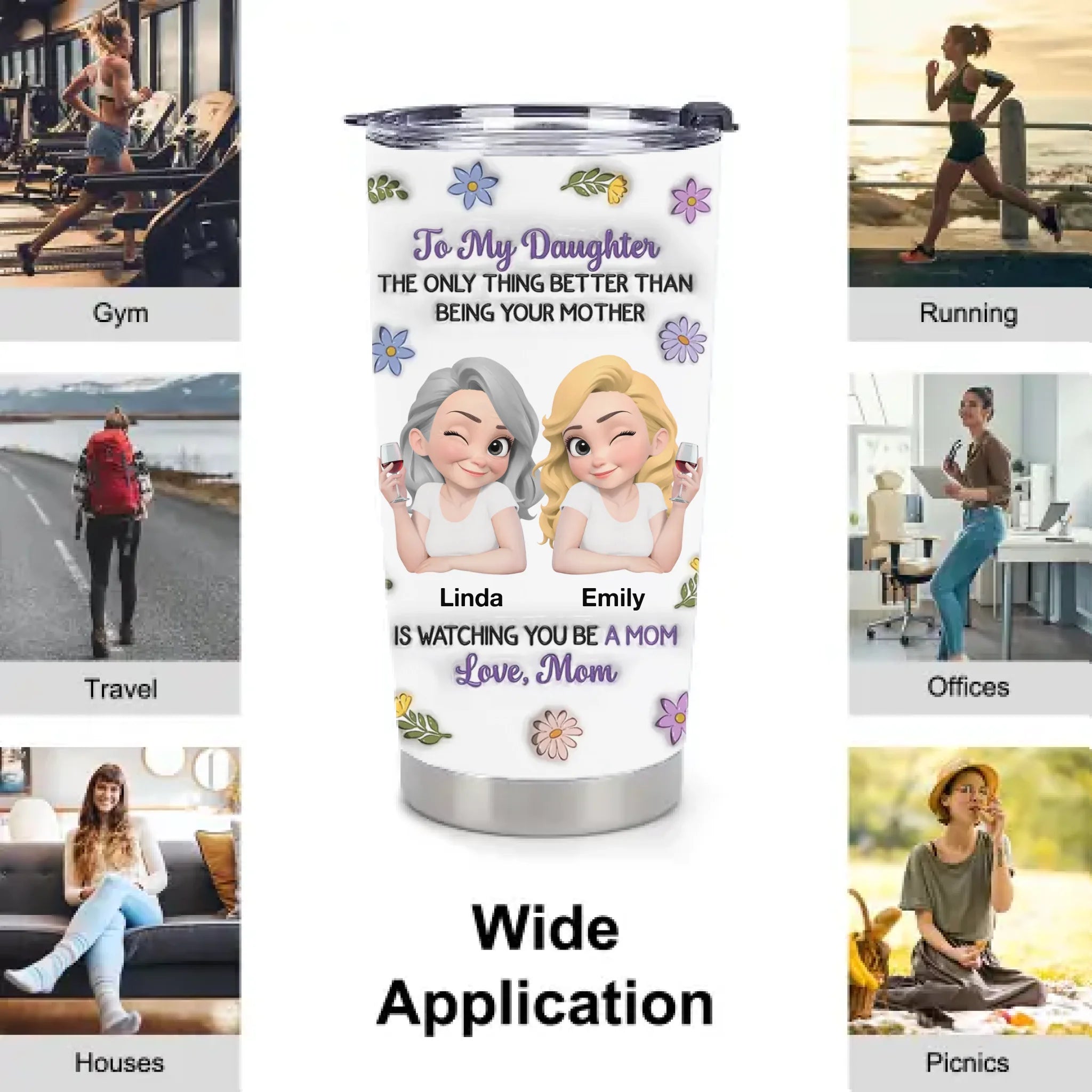 Customized Mother & Daughter Cartoon Thermos Cup - Personalized Names Mother Daughter Keepsake Cup - Gift for Daughter Becoming a Mother