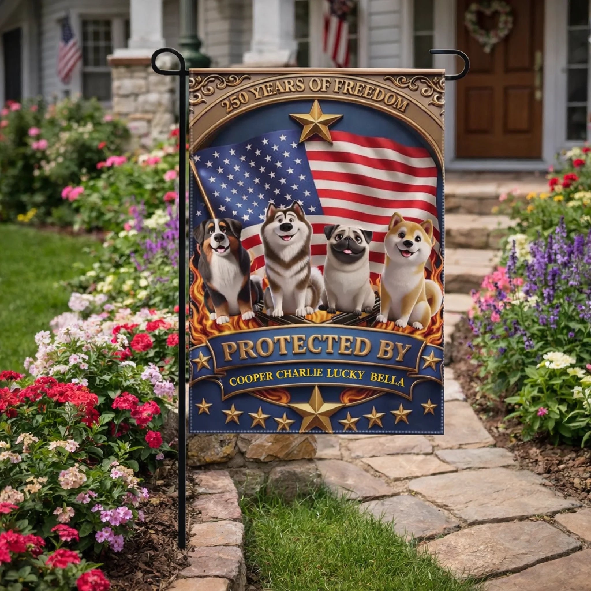 Proud Of Freedom Custom Garden Flag – Personalized Dog And Name Flag - Garden Decoration