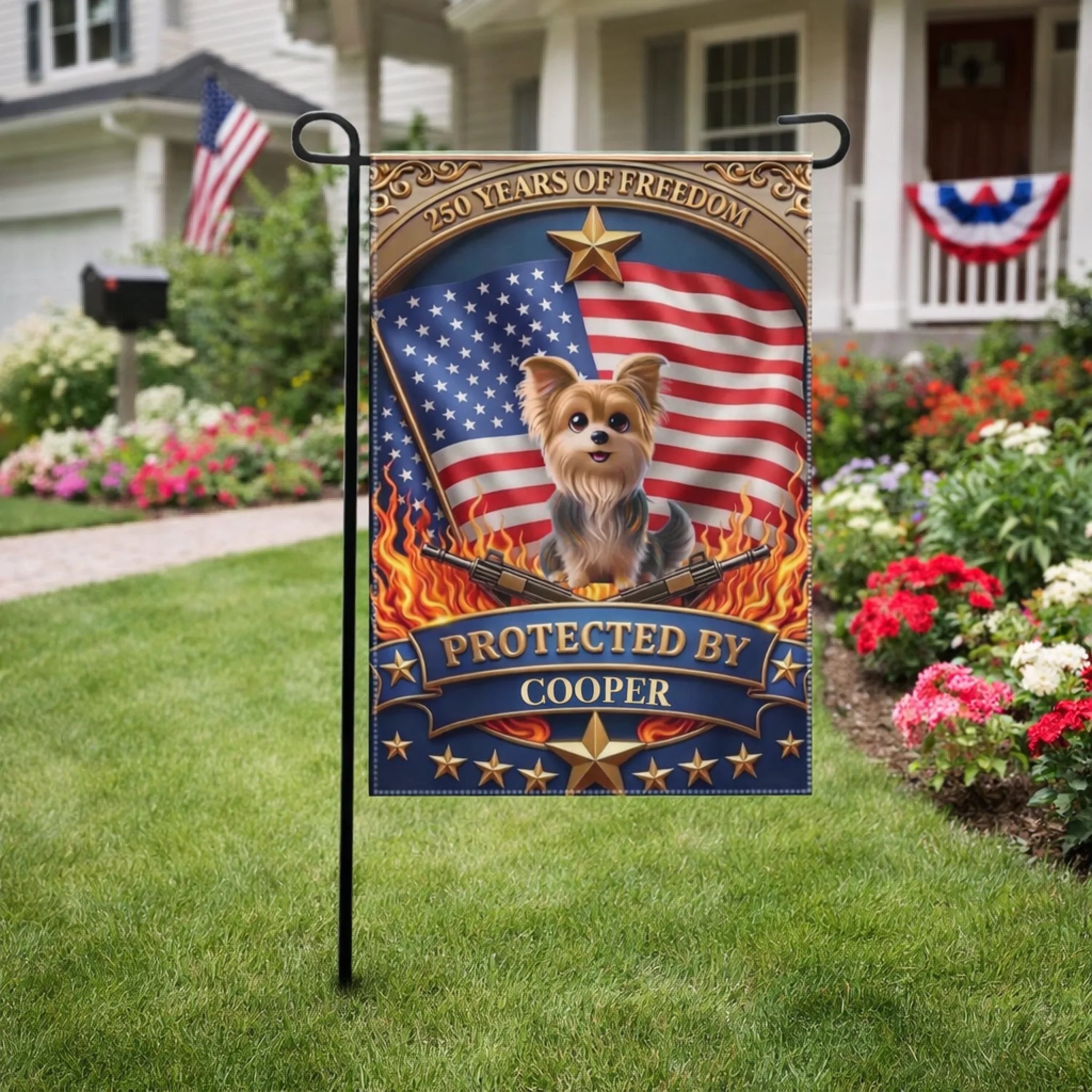 Proud Of Freedom Custom Garden Flag – Personalized Dog And Name Flag - Garden Decoration