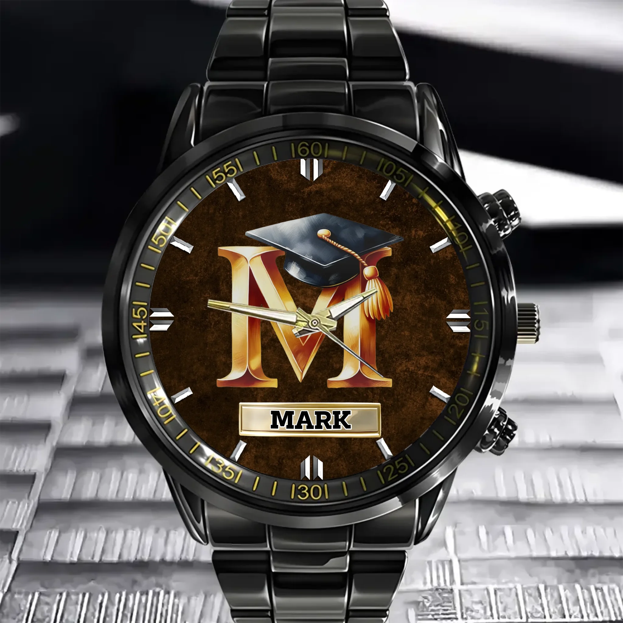 Graduation Cap Initial Customized Watch - Personalized Initial And Name - Gift For Graduates