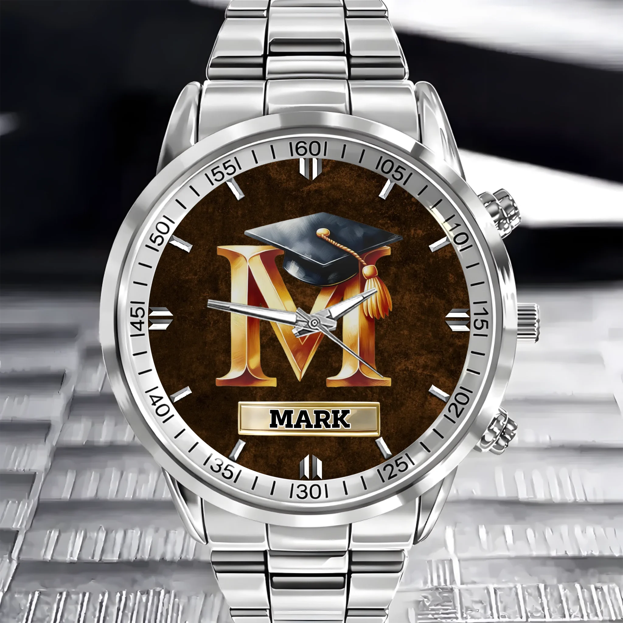Graduation Cap Initial Customized Watch - Personalized Initial And Name - Gift For Graduates