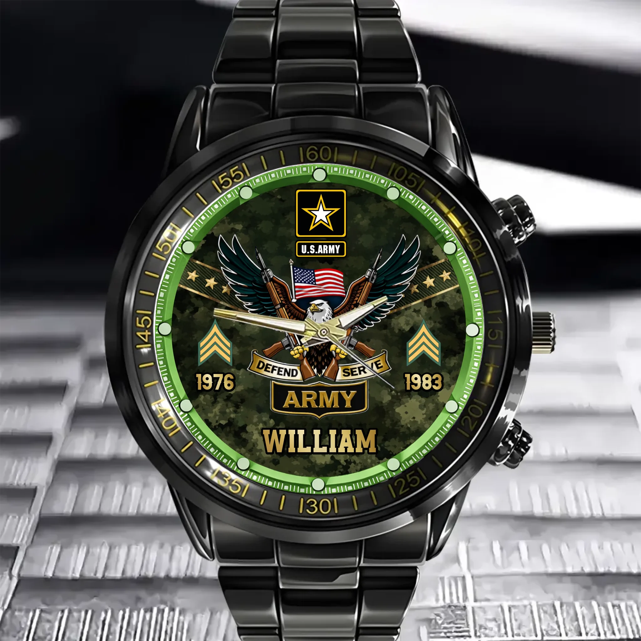 Customized U.S. Military Watch - Personalized Rank, Name And Year - Patriotic Gift For Veterans, Soldiers