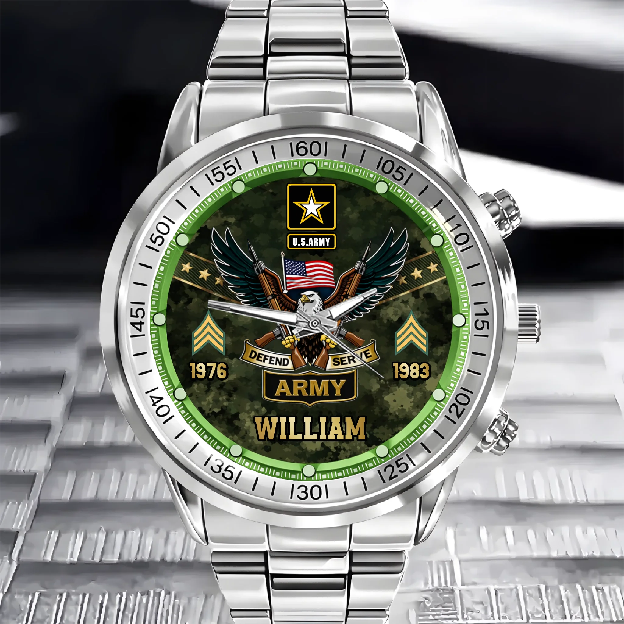 Customized U.S. Military Watch - Personalized Rank, Name And Year - Patriotic Gift For Veterans, Soldiers