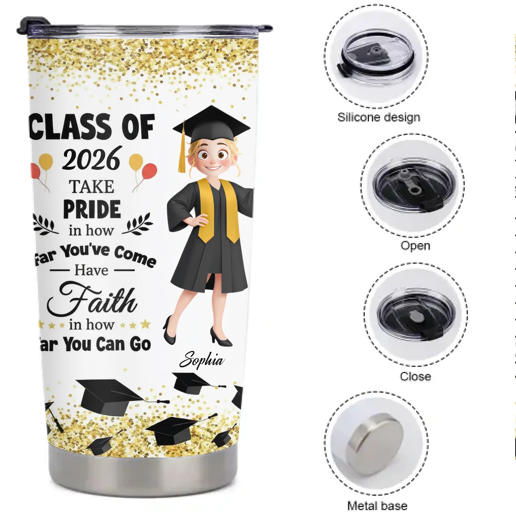 Graduation Nutrition Fact New Version Customized Thermos Cup - Personalized Cartoon Characters And Names - Funny Gift For Graduate